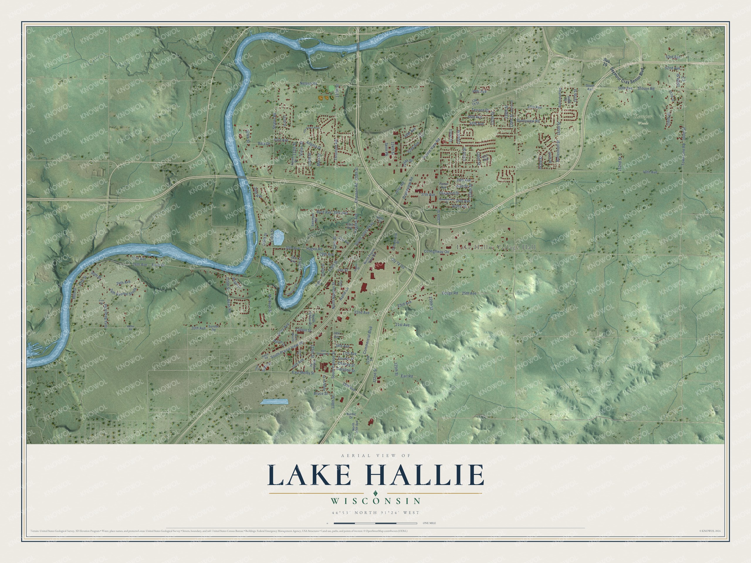 Watermarked full-map preview of Lake Hallie, Wisconsin