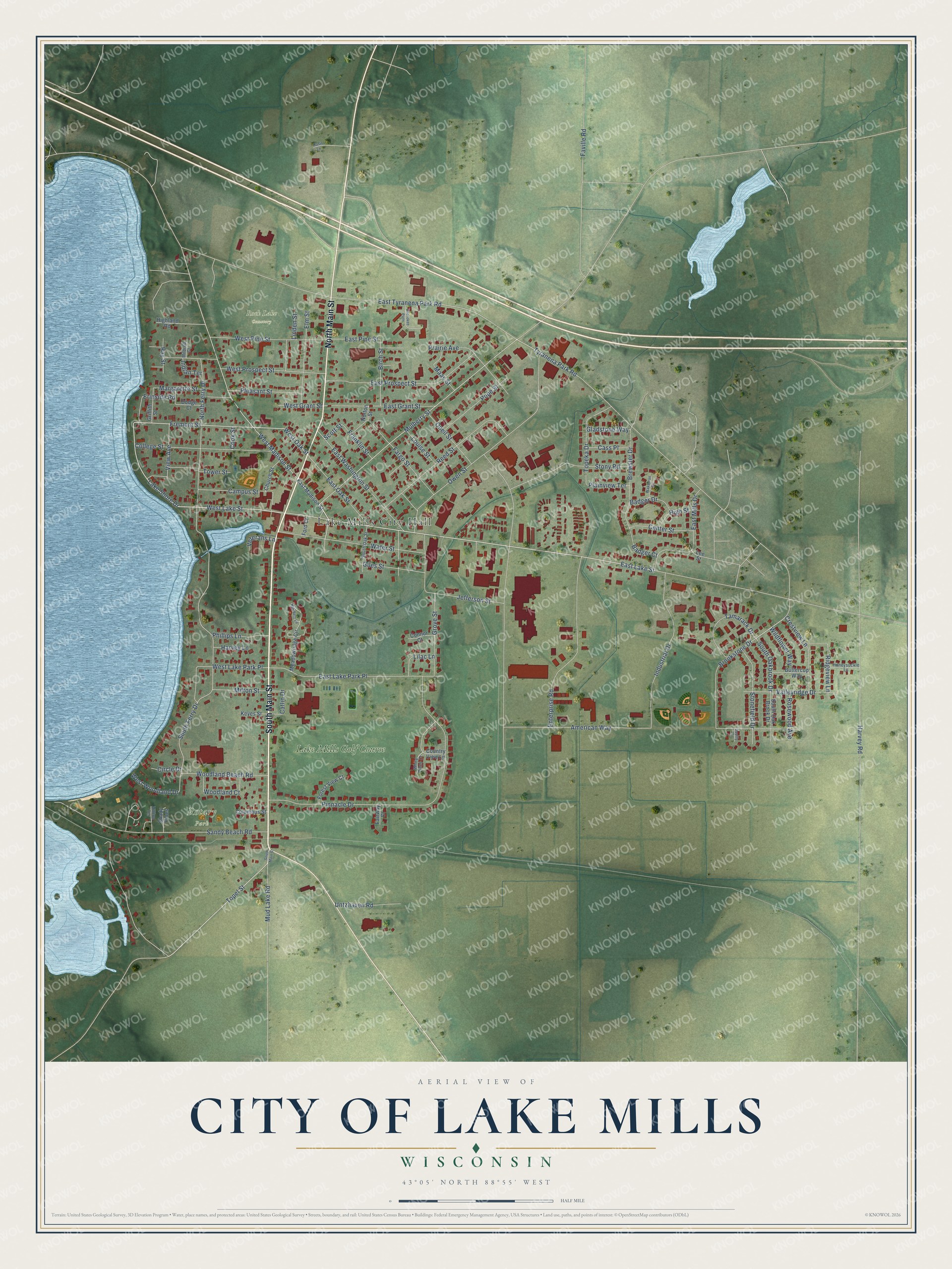 Watermarked full-map preview of Lake Mills, Wisconsin