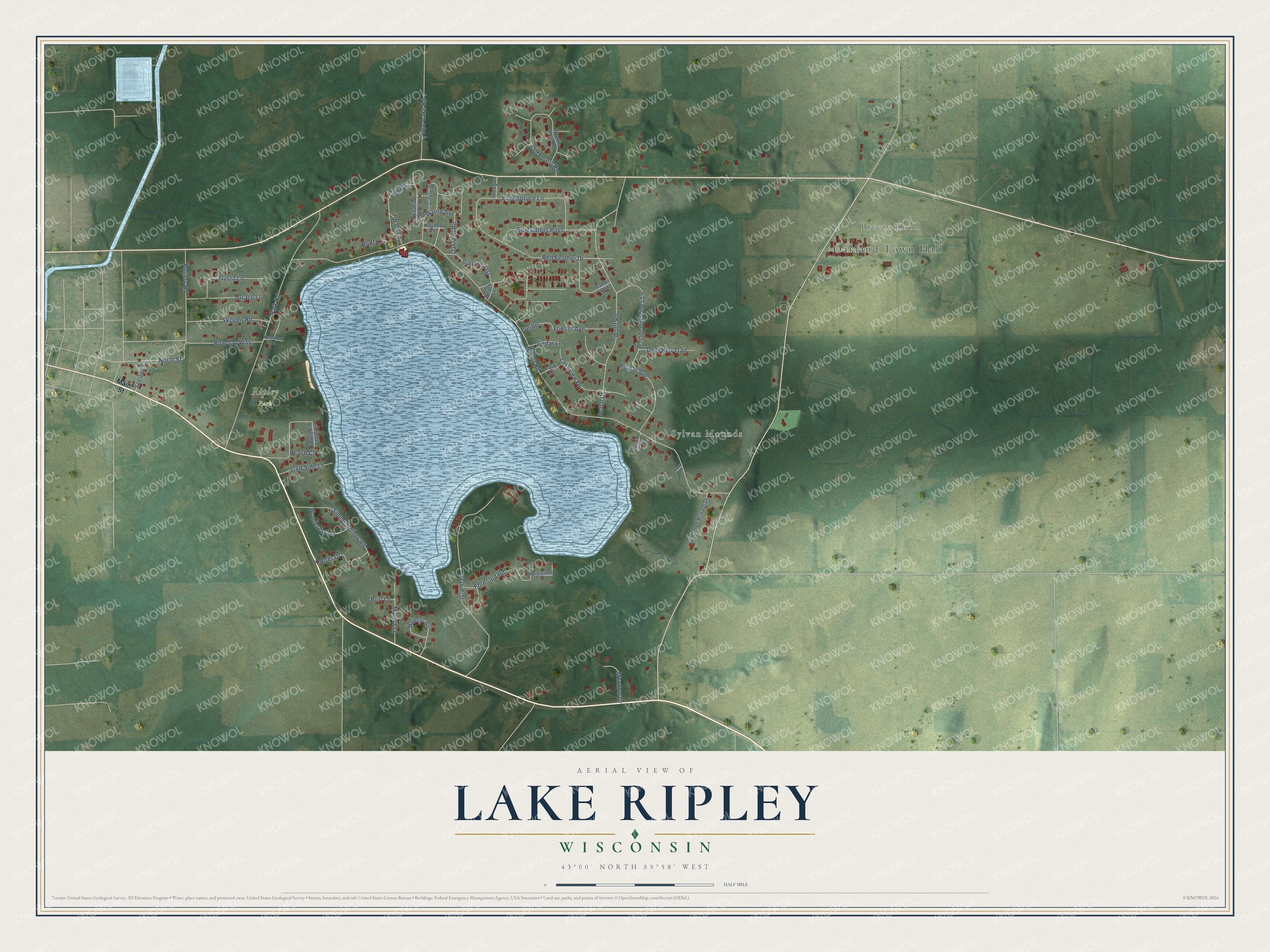 Watermarked full-map preview of Lake Ripley, Wisconsin