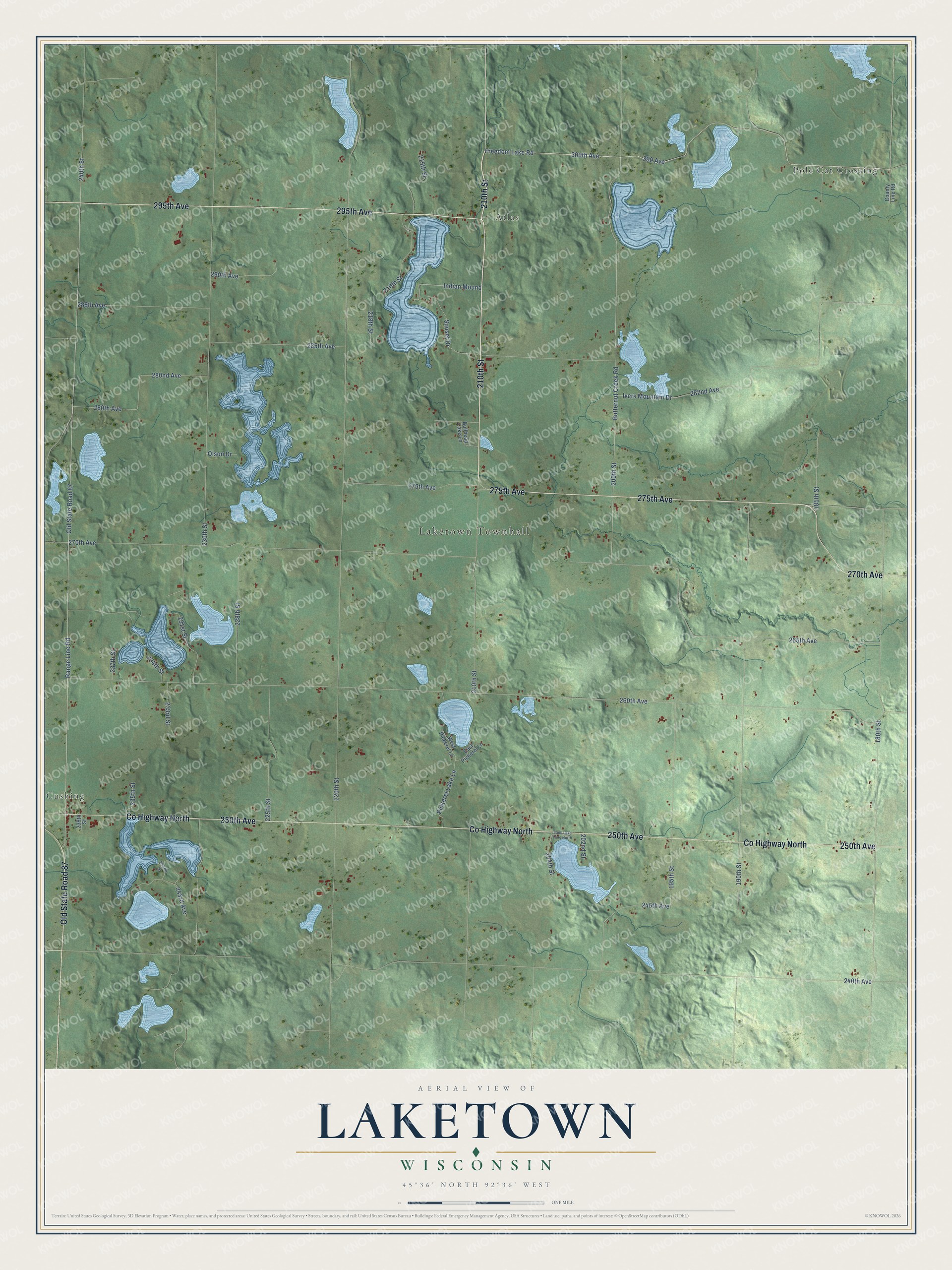 Watermarked full-map preview of Laketown, Wisconsin