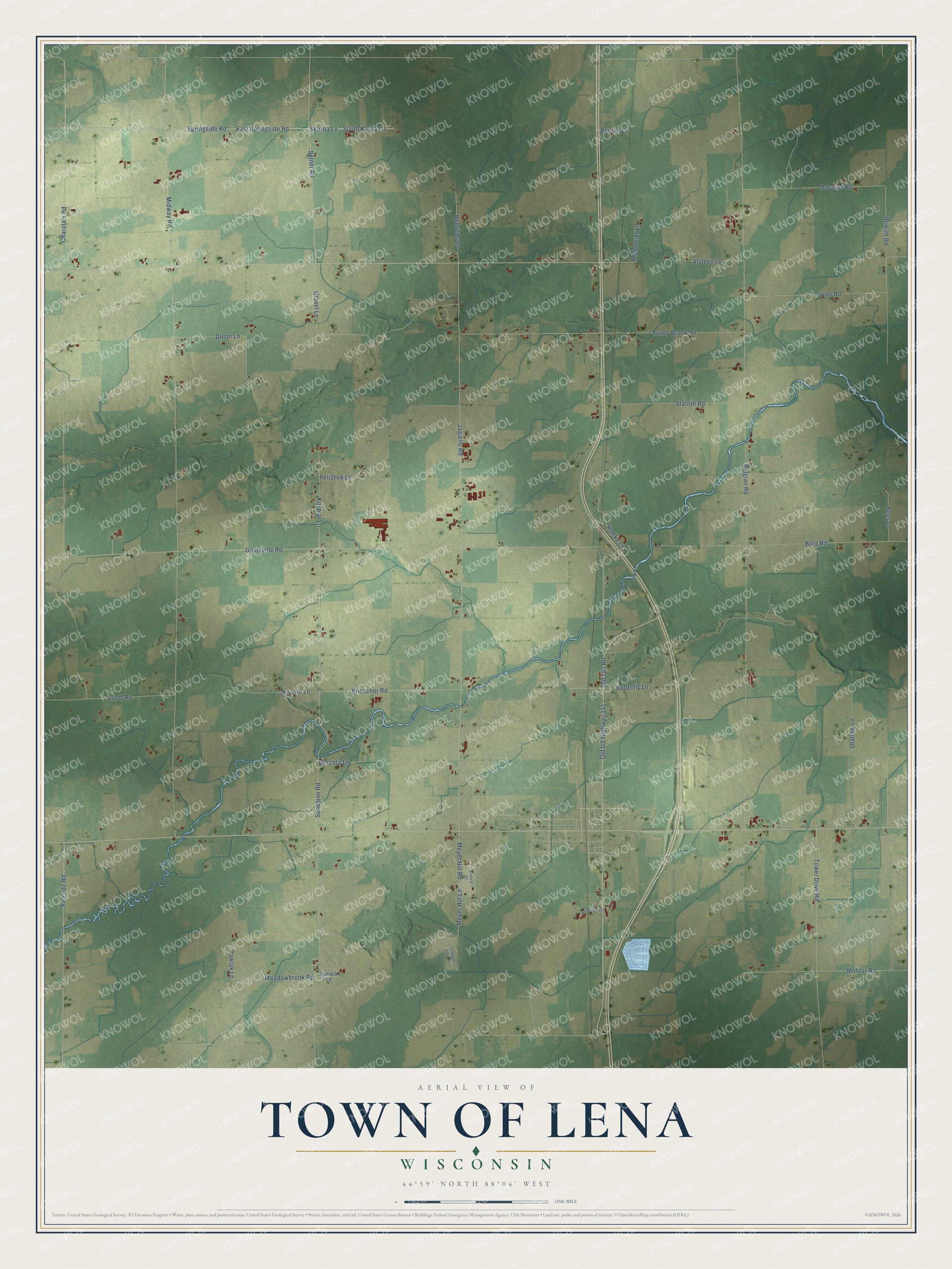 Watermarked full-map preview of Town of Lena, Wisconsin