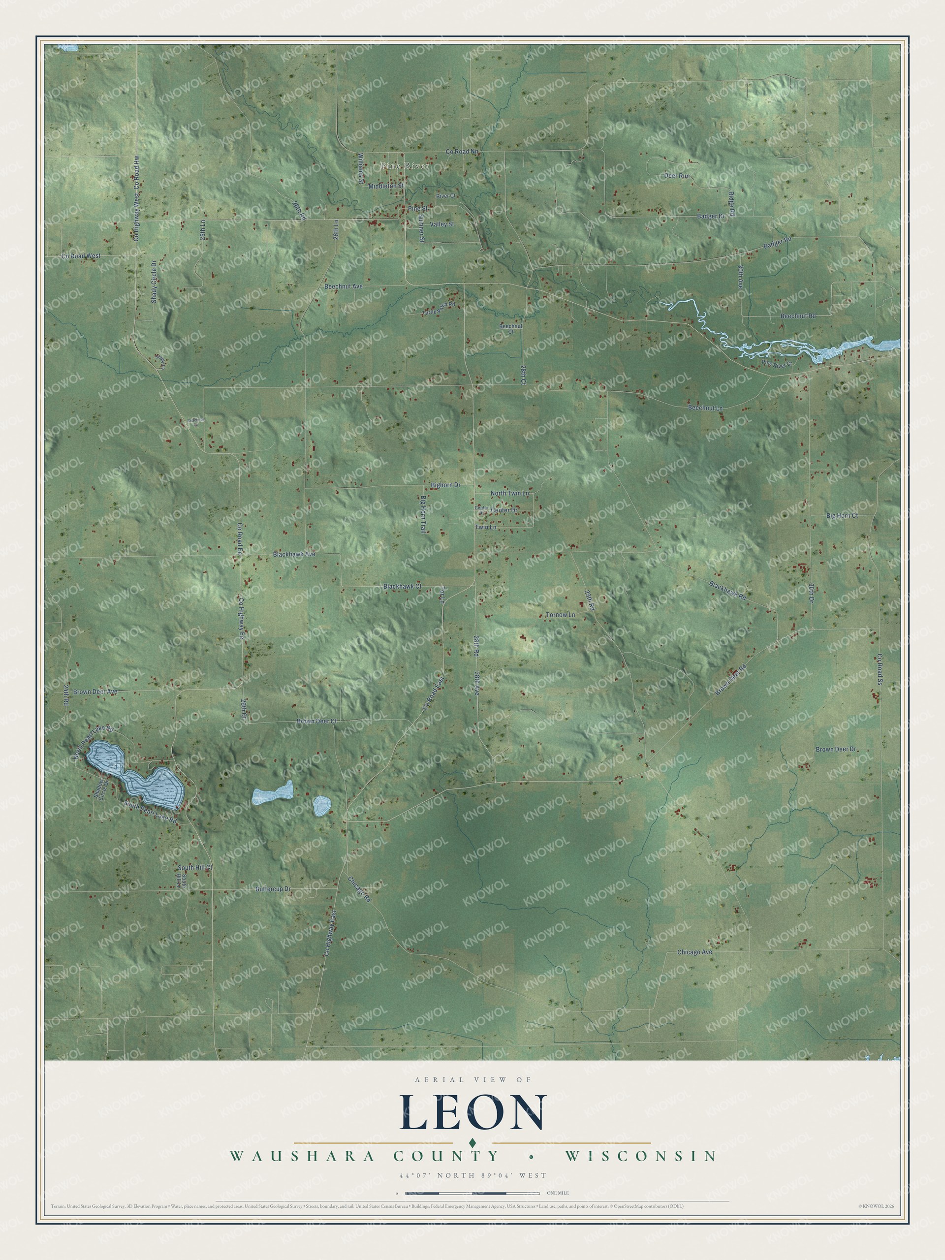 Watermarked full-map preview of Leon, Wisconsin
