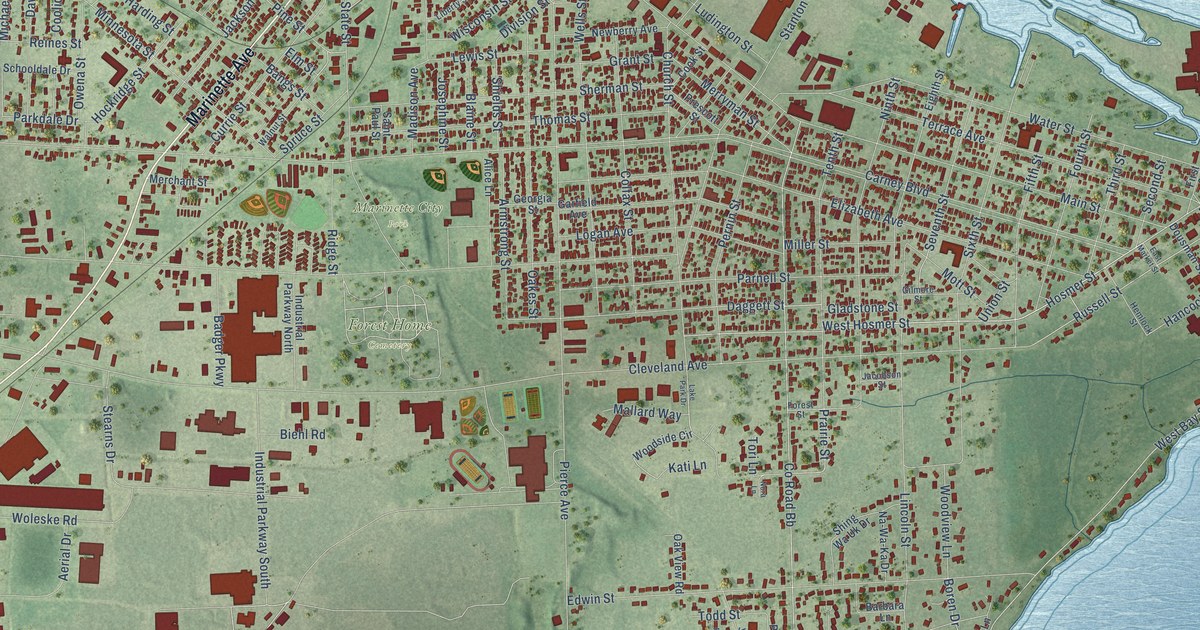 Map of Marinette, Wisconsin in 2026