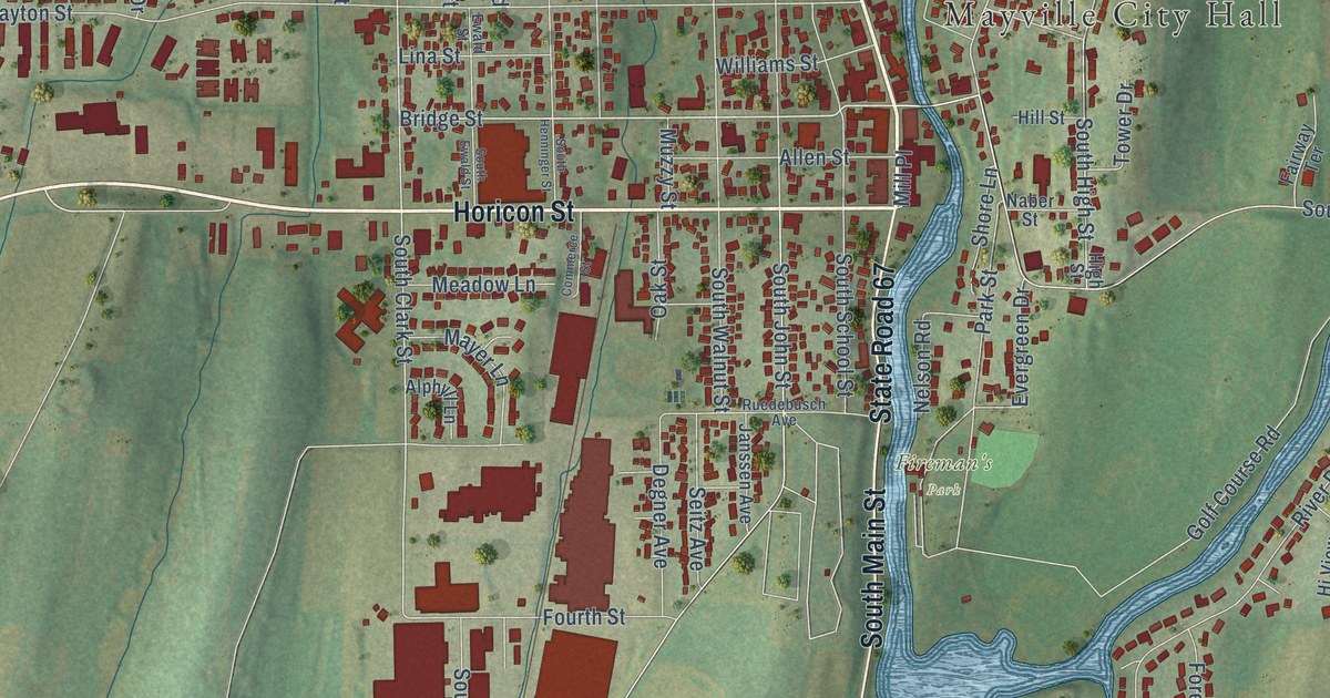 Map of Mayville, Dodge County, Wisconsin in 2026