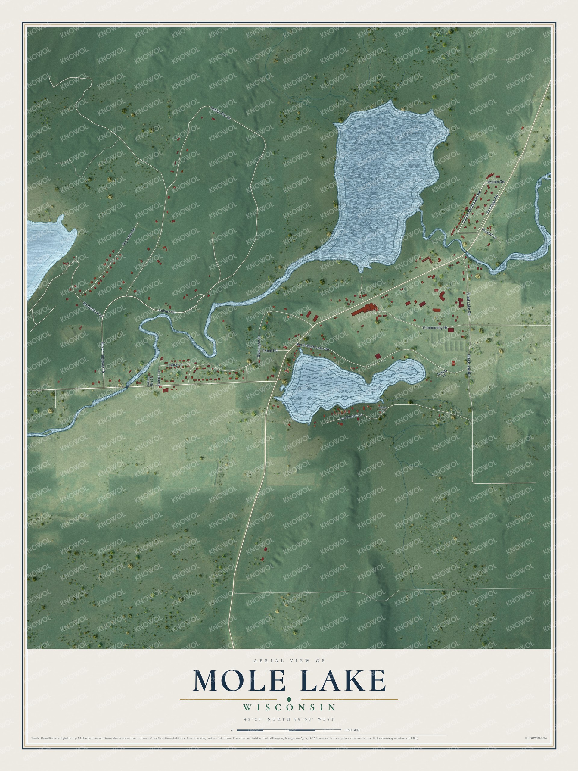 Watermarked full-map preview of Mole Lake, Wisconsin