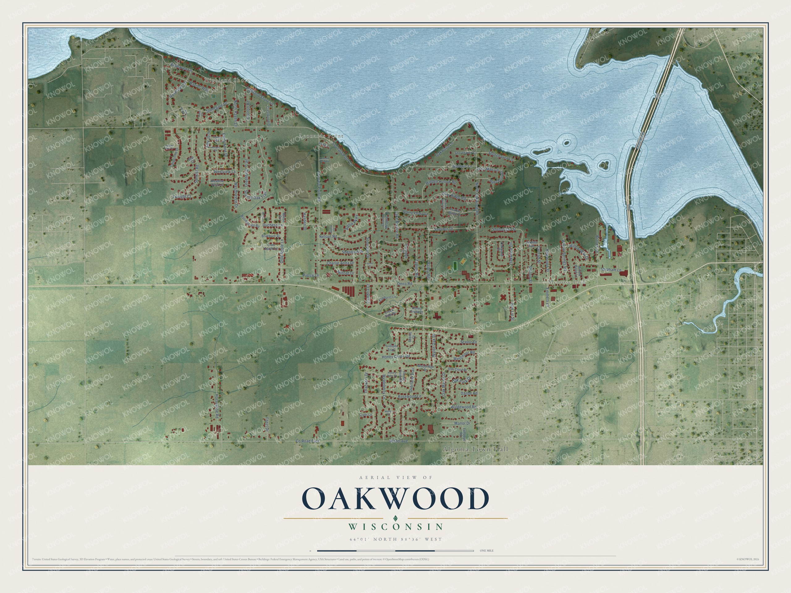 Watermarked full-map preview of Oakwood, Wisconsin