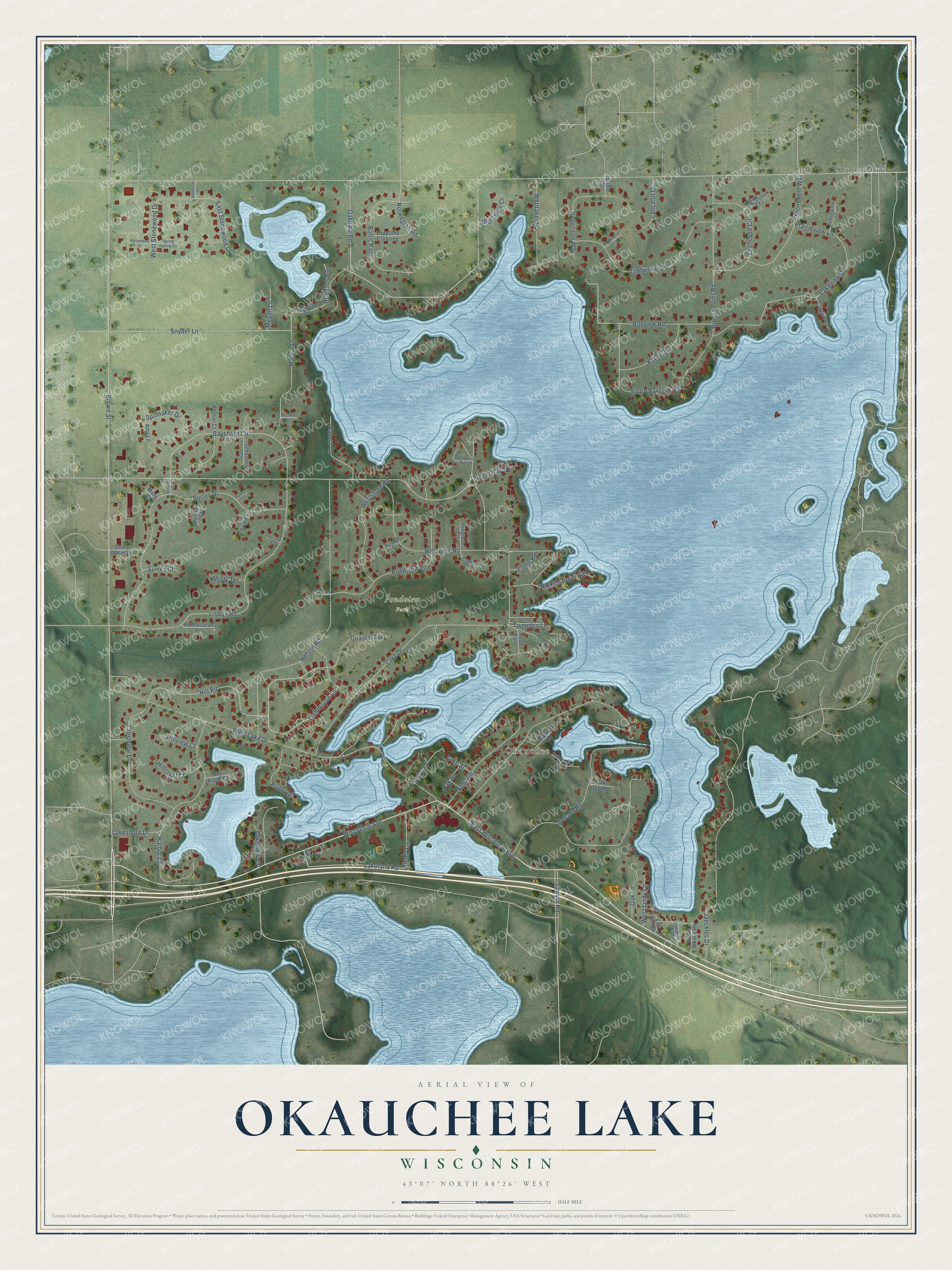 Watermarked full-map preview of Okauchee Lake, Wisconsin