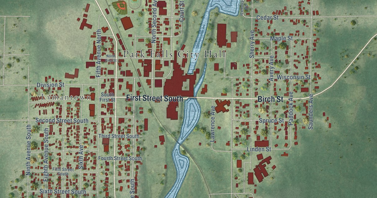 Map of Park Falls, Wisconsin in 2026