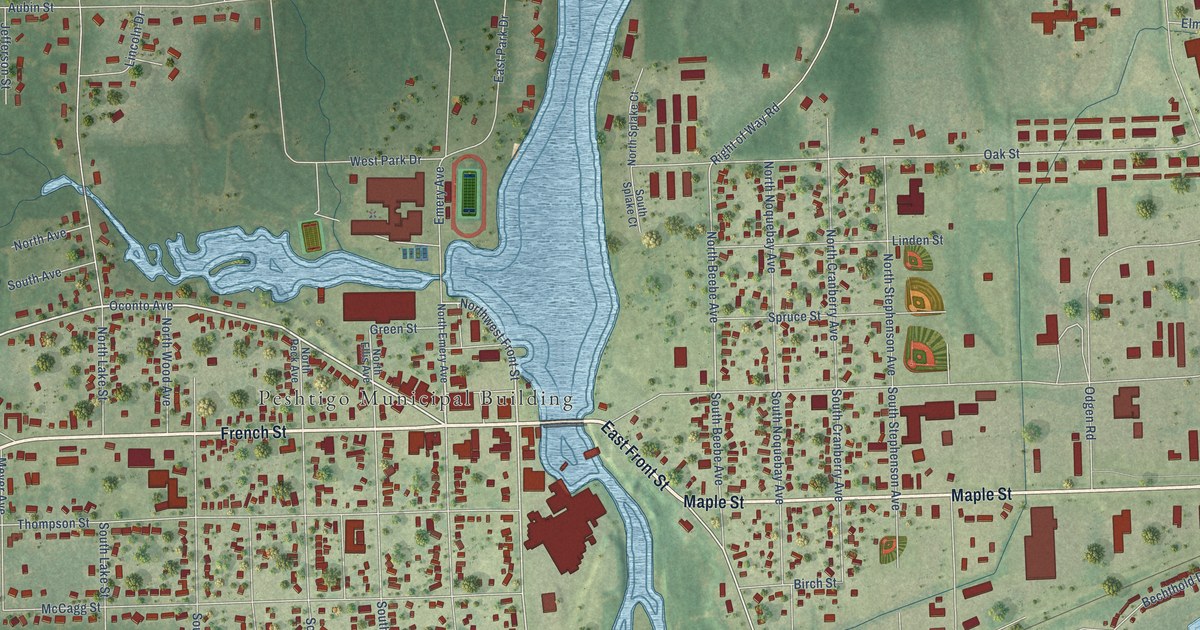 Map of Peshtigo, Wisconsin in 2026
