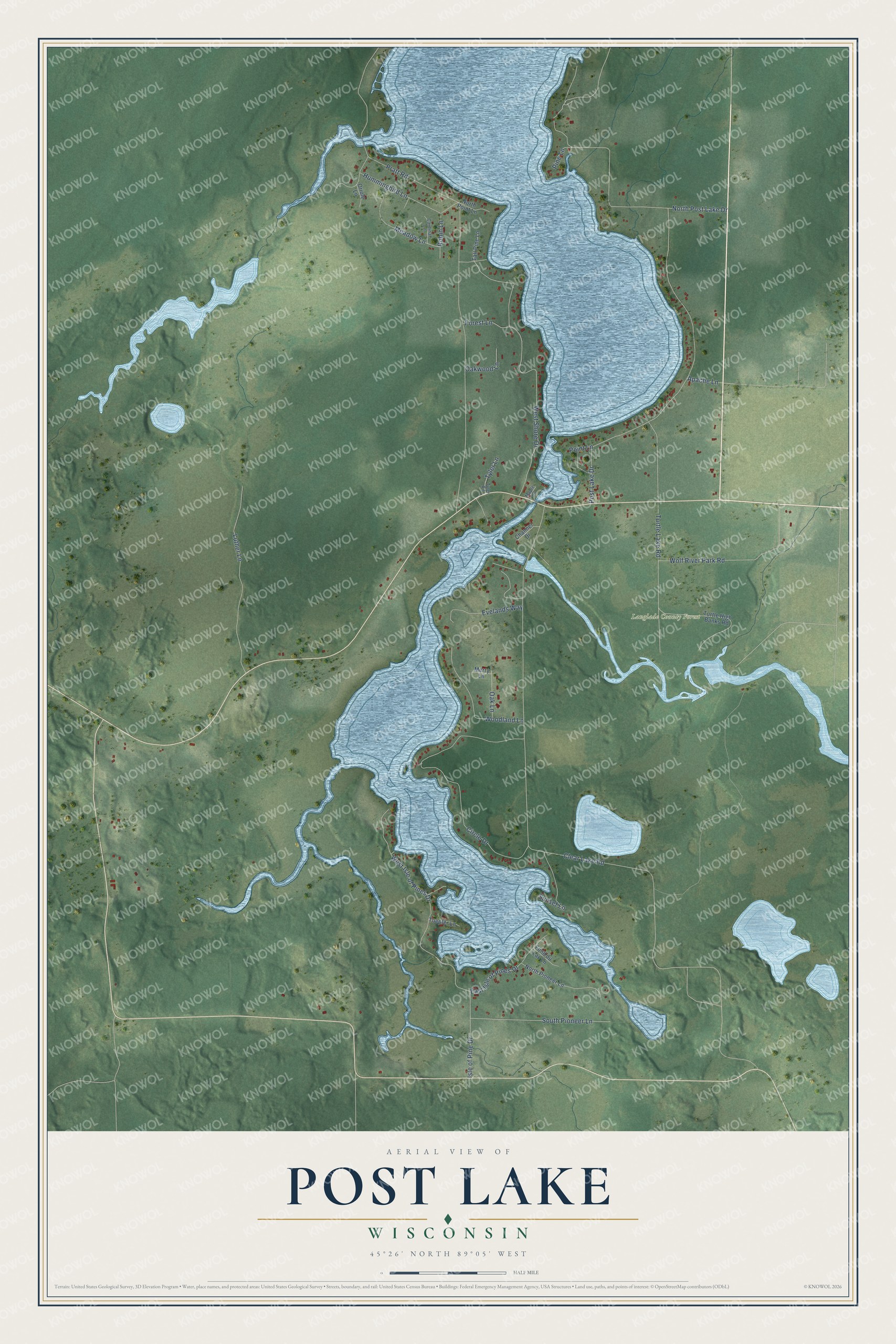 Watermarked full-map preview of Post Lake, Wisconsin