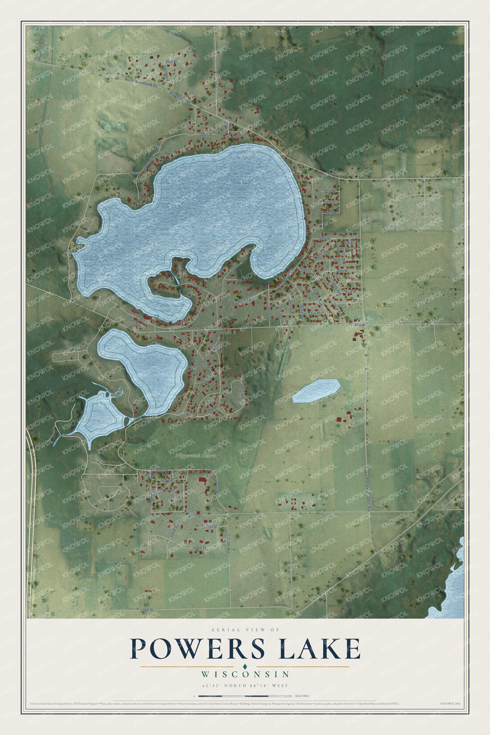 Watermarked full-map preview of Powers Lake, Wisconsin