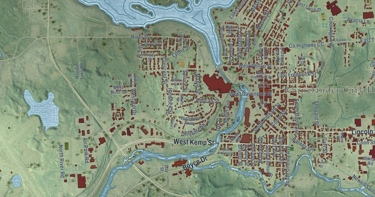 Map of Rhinelander, Wisconsin in 2026