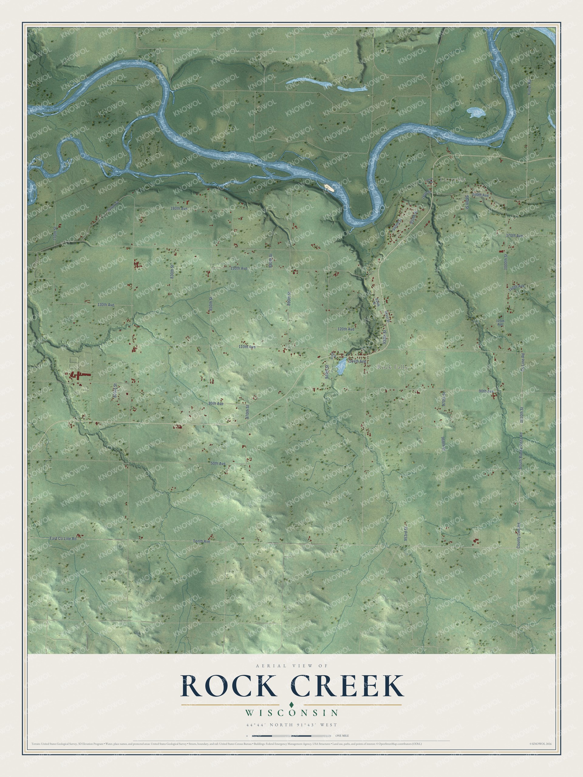 Watermarked full-map preview of Rock Creek, Wisconsin