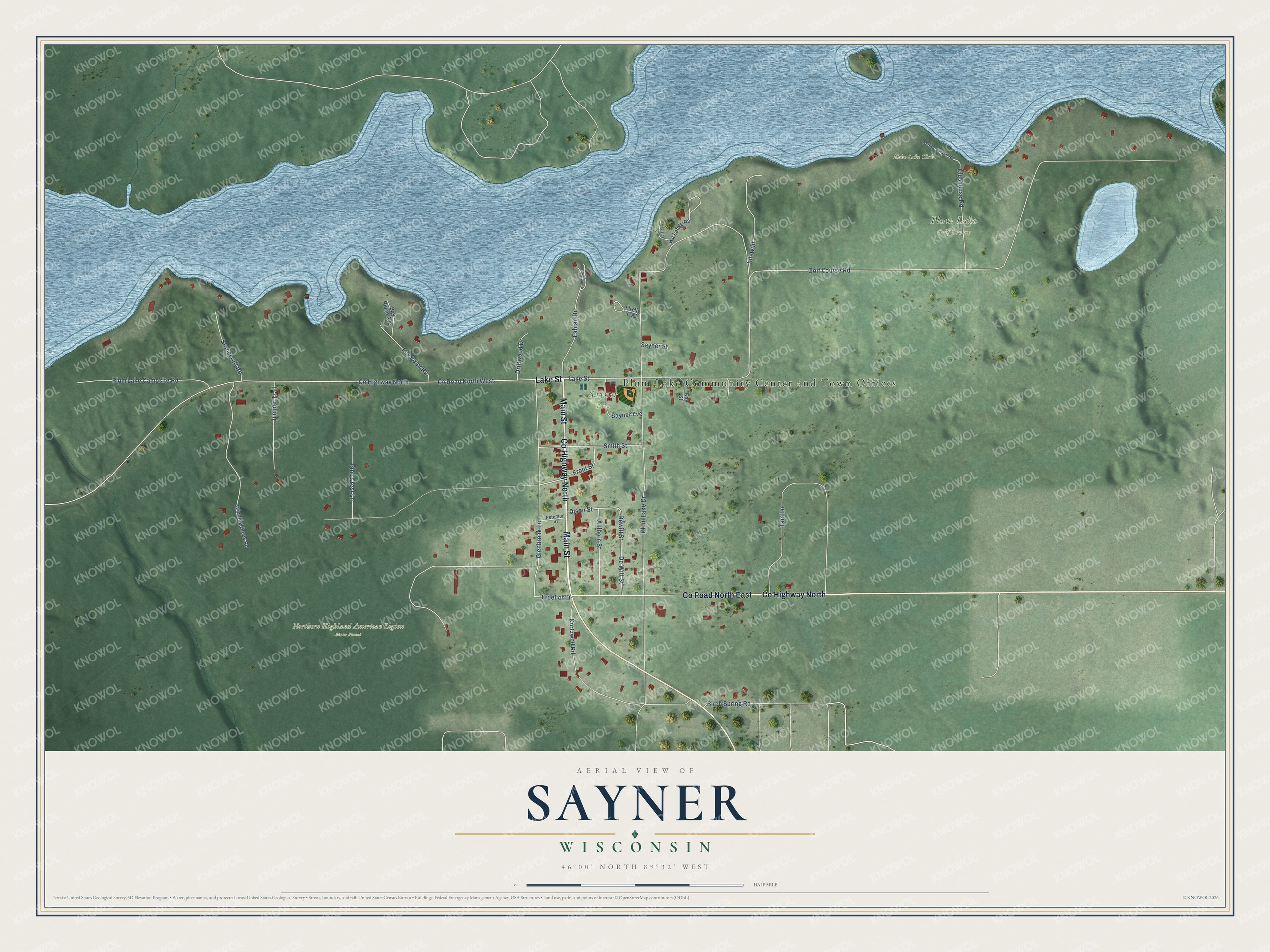 Watermarked full-map preview of Sayner, Wisconsin