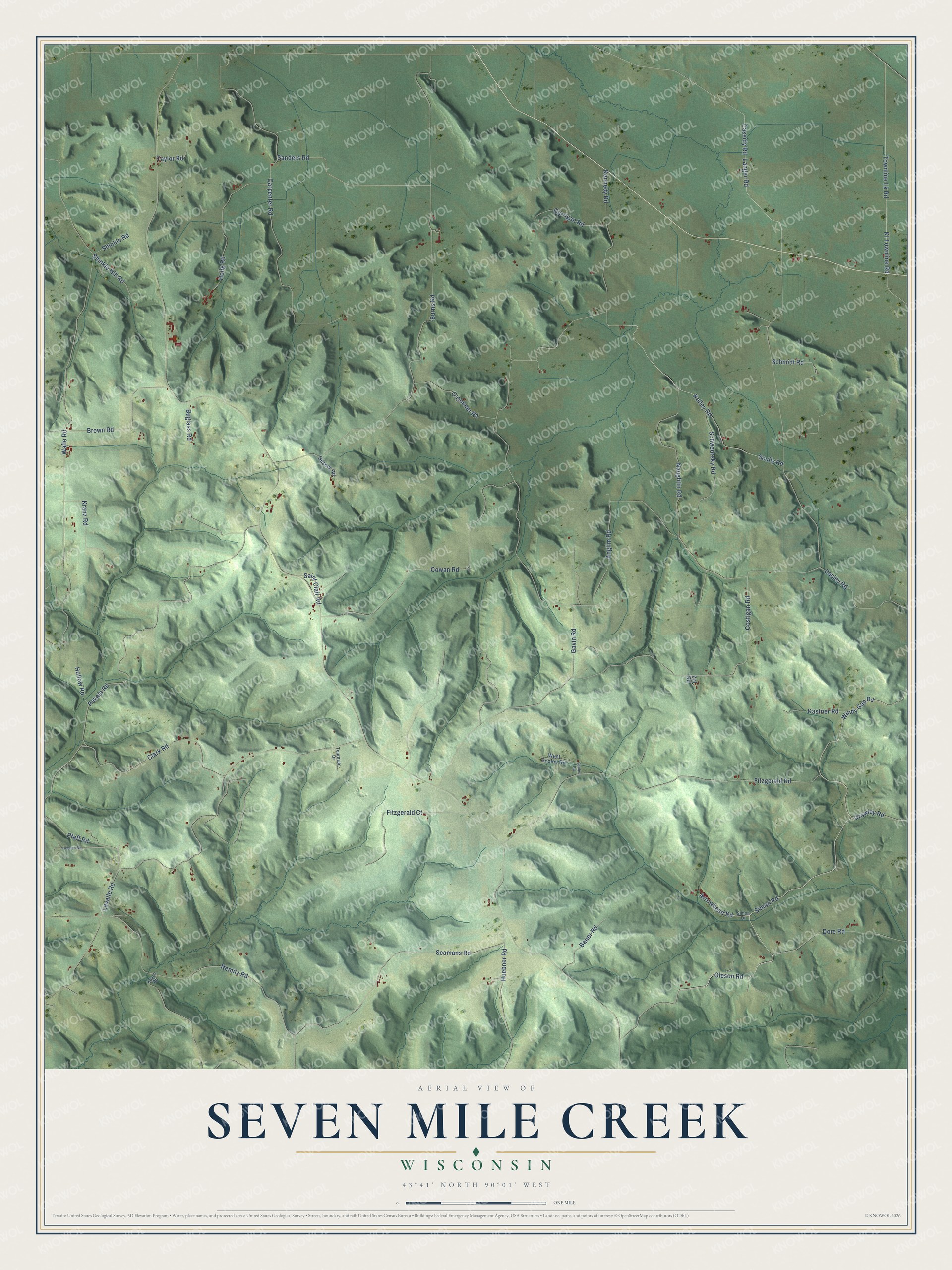 Watermarked full-map preview of Seven Mile Creek, Wisconsin