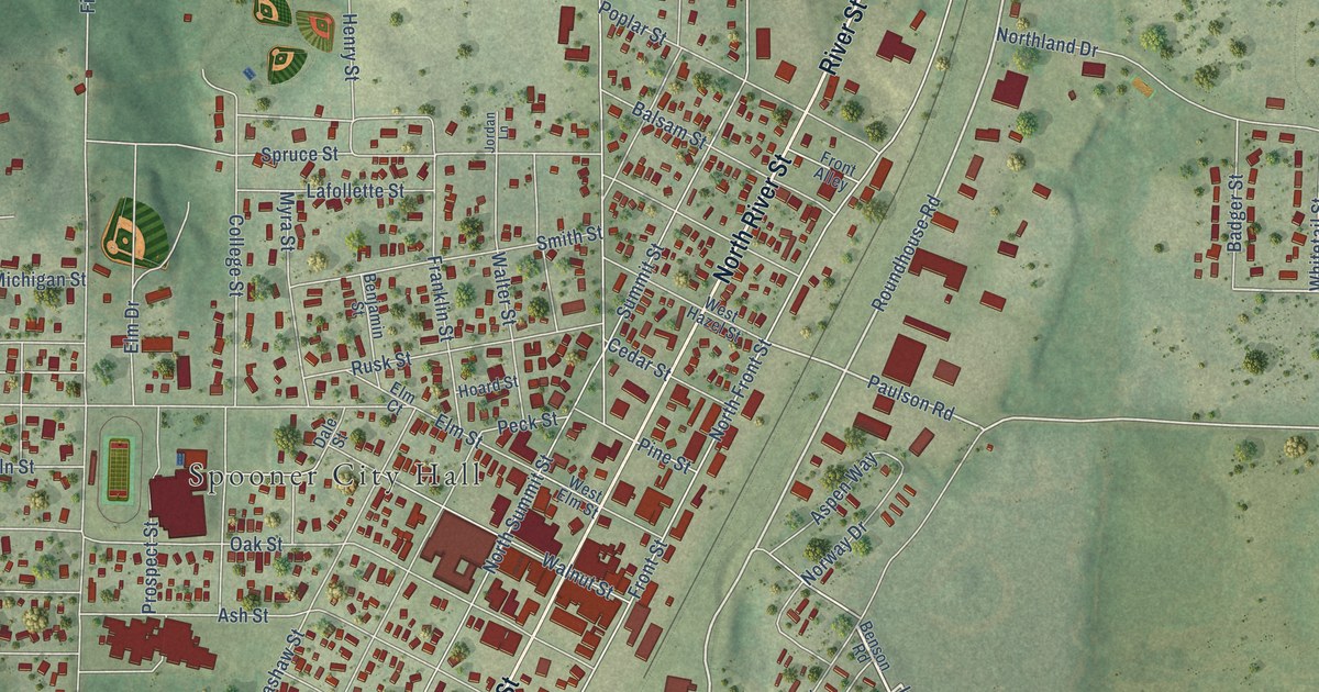 Map of Spooner, Wisconsin in 2026
