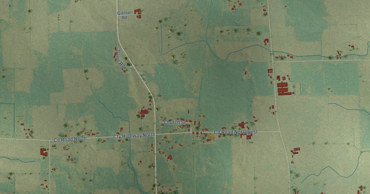 Close-up of streets and buildings in Sugar Bush, Wisconsin