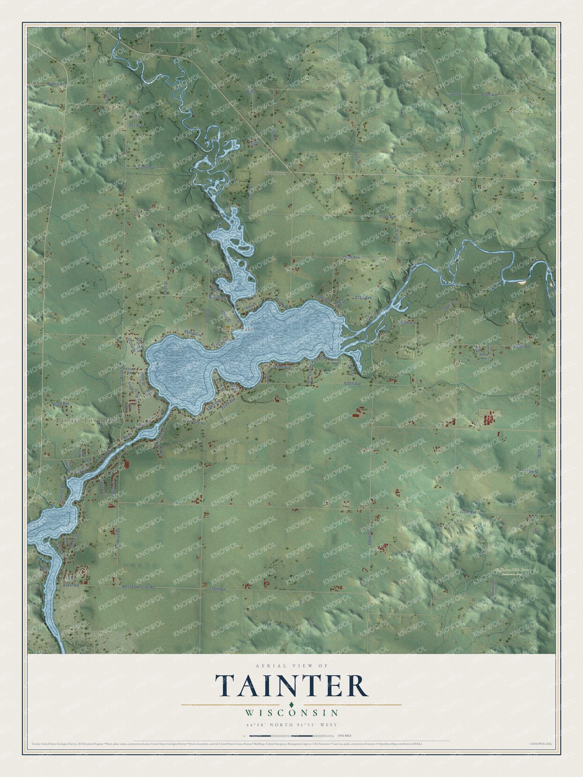 Watermarked full-map preview of Tainter, Wisconsin