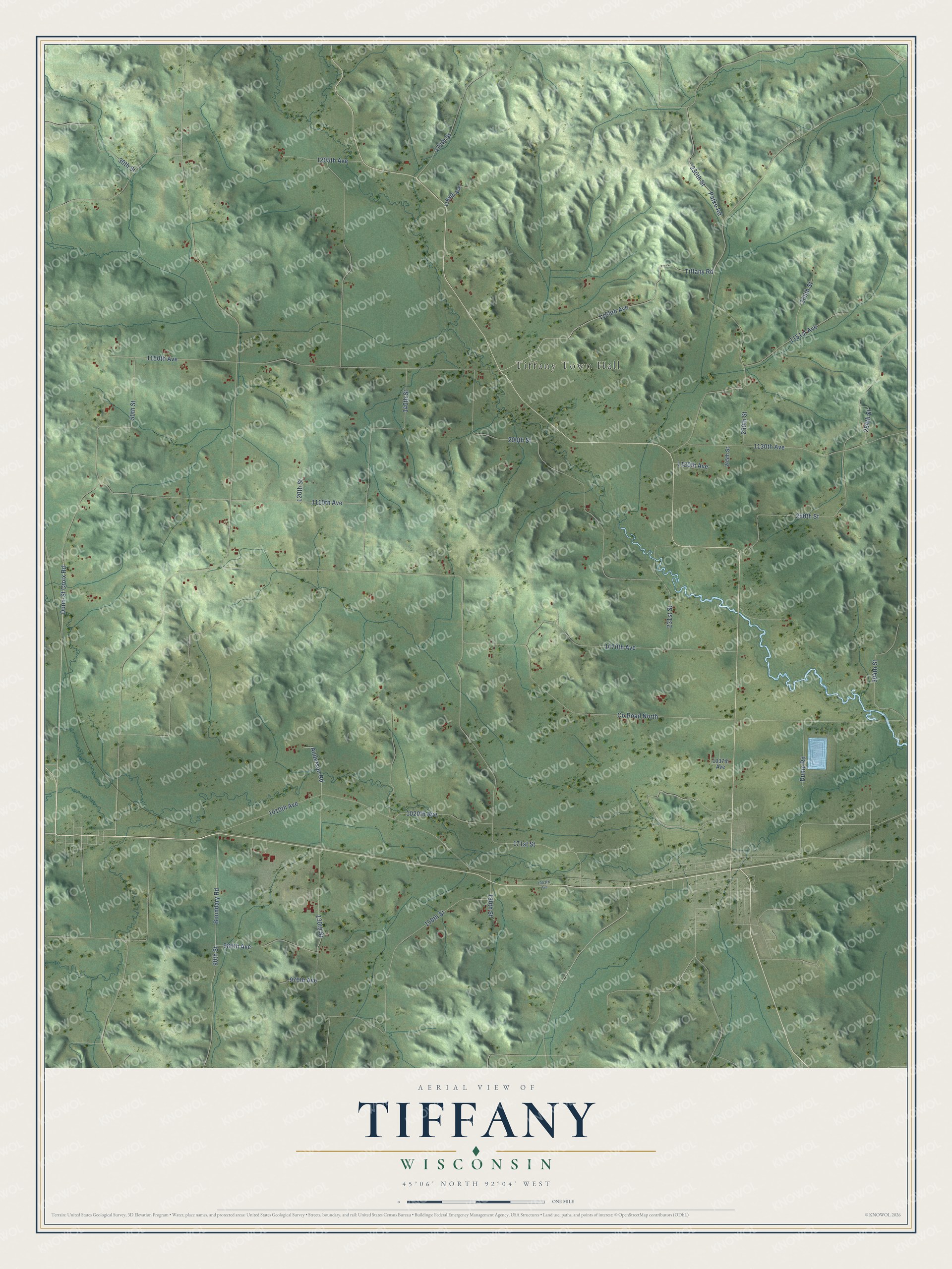 Watermarked full-map preview of Tiffany, Wisconsin