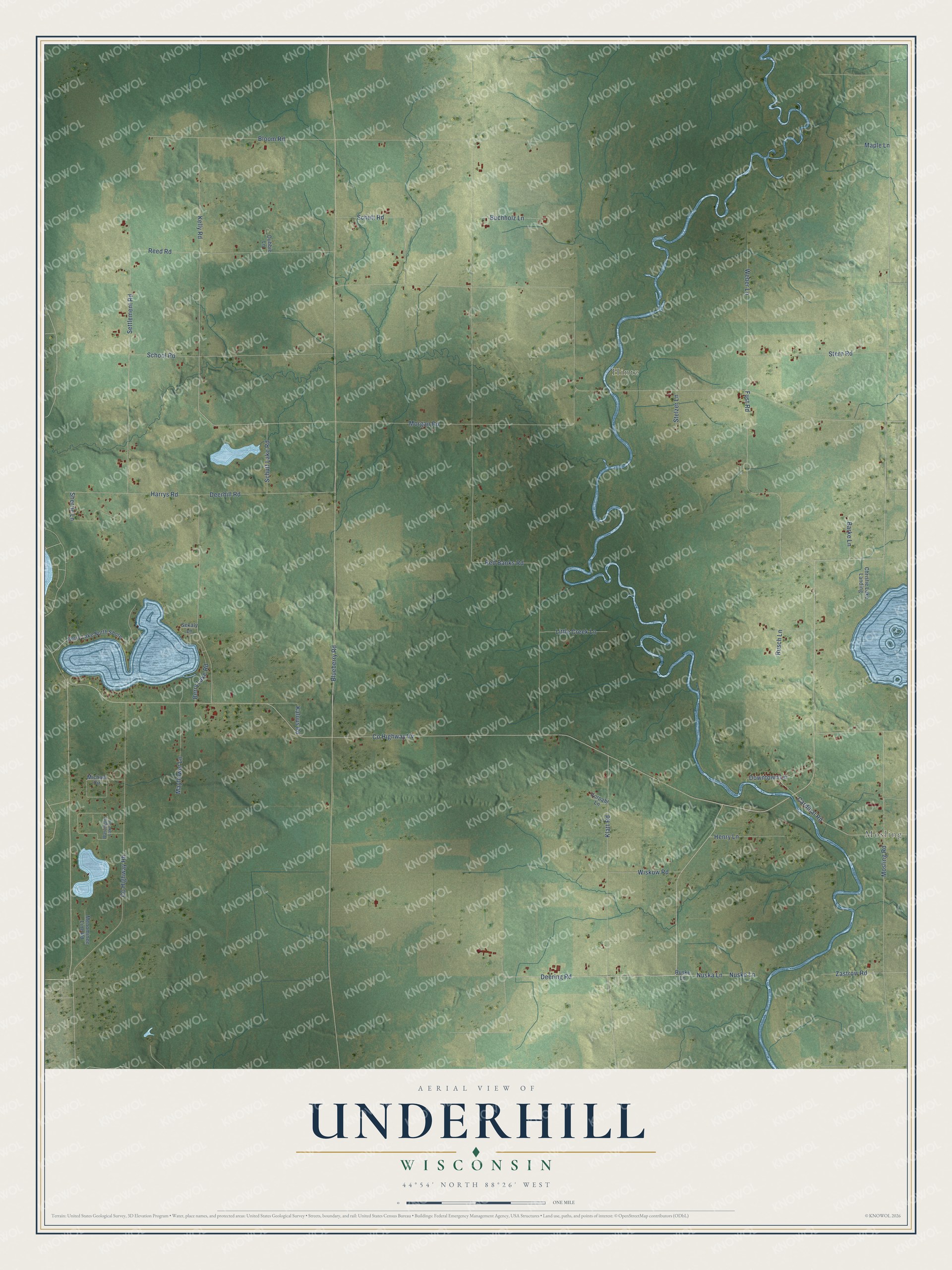 Watermarked full-map preview of Underhill, Wisconsin