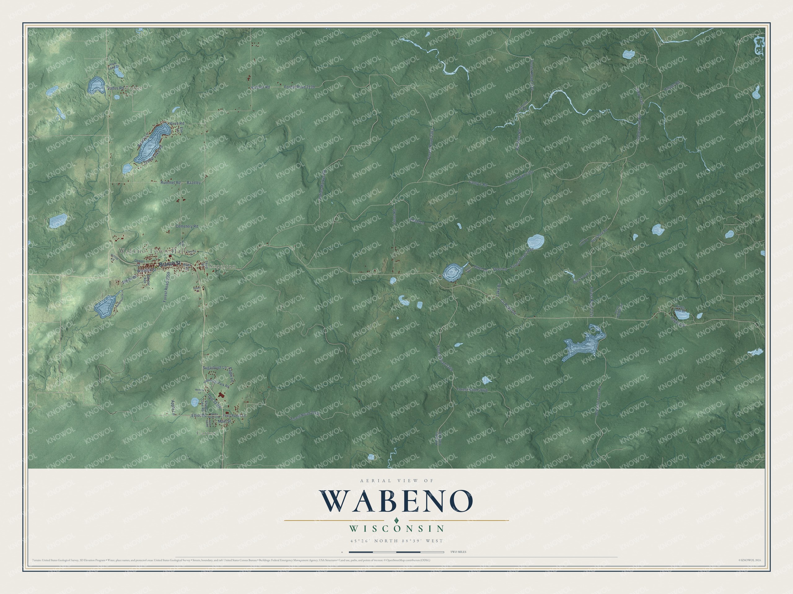 Watermarked full-map preview of Wabeno, Wisconsin