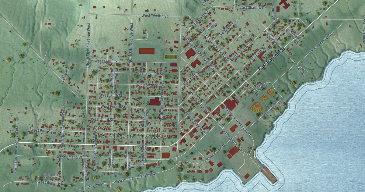 Map of Washburn, Bayfield County, Wisconsin in 2026