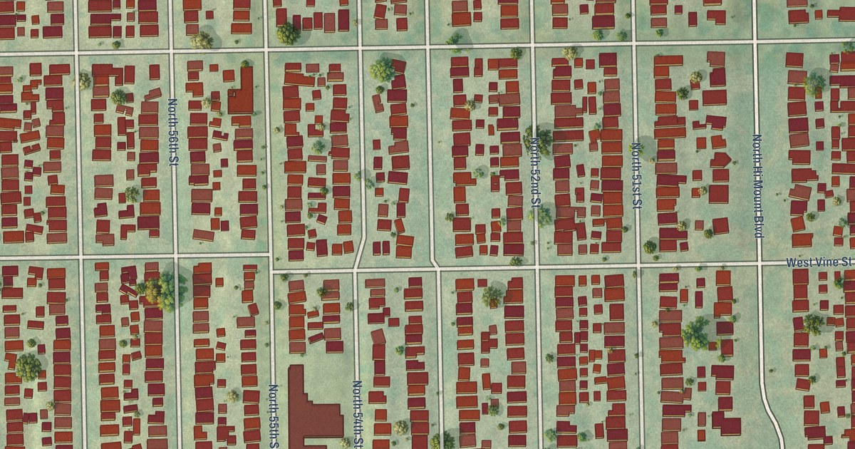 Close-up of streets and buildings in Washington Heights, Wisconsin