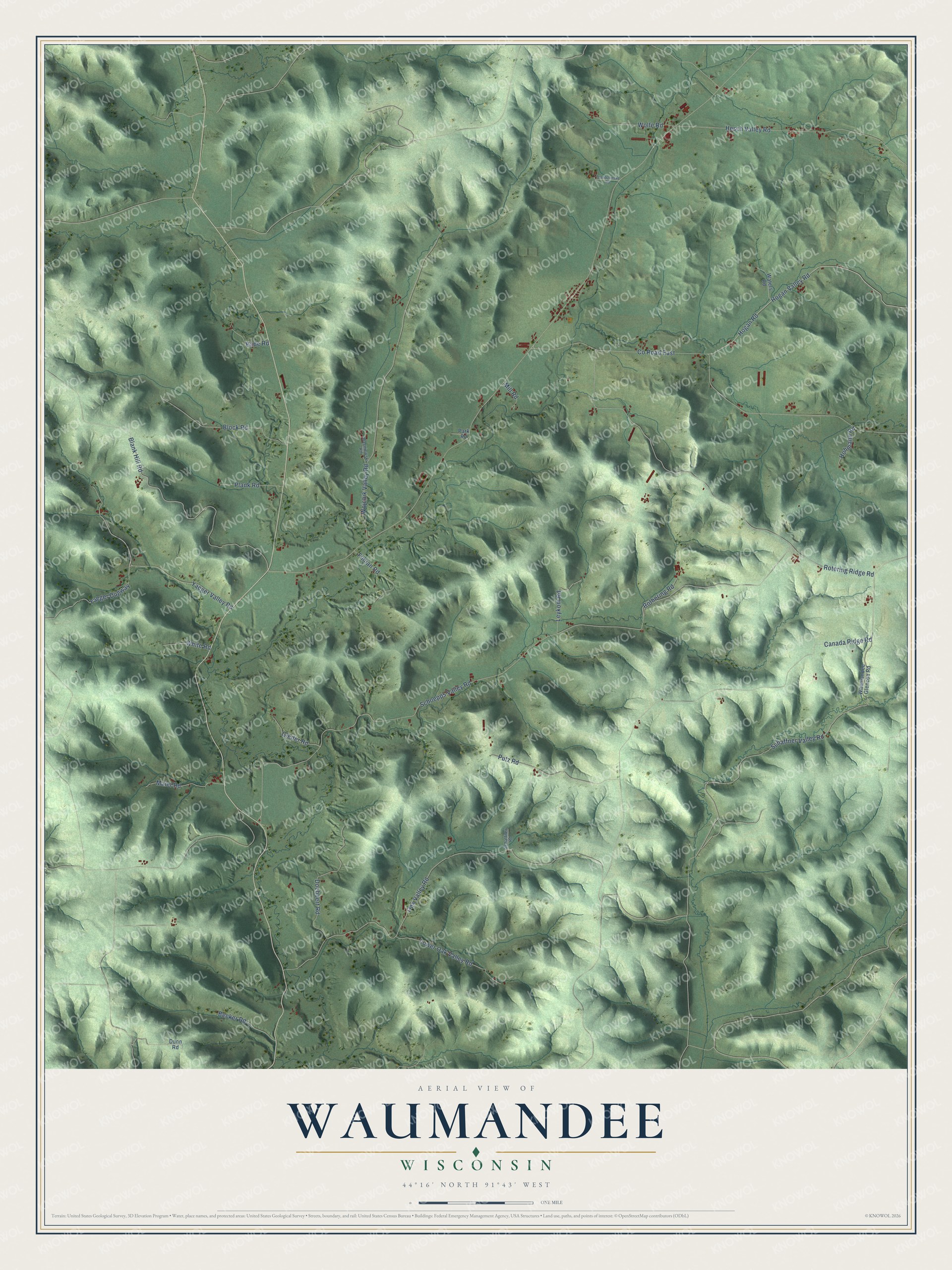 Watermarked full-map preview of Waumandee, Wisconsin
