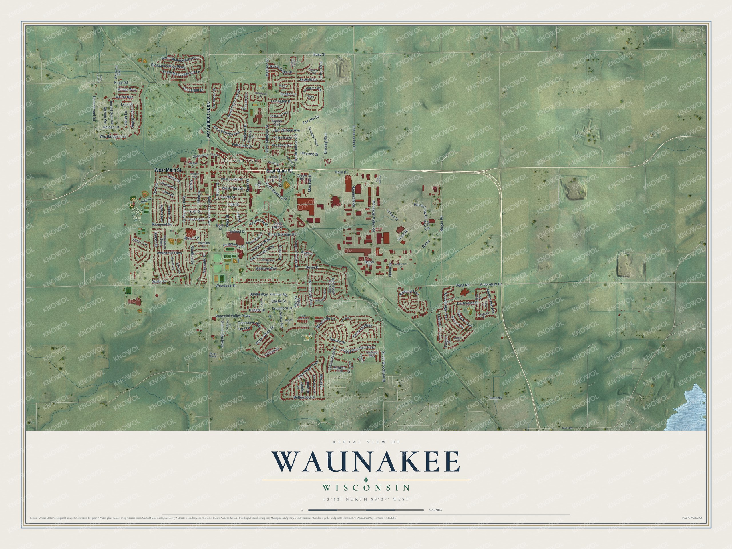 Watermarked full-map preview of Waunakee, Wisconsin