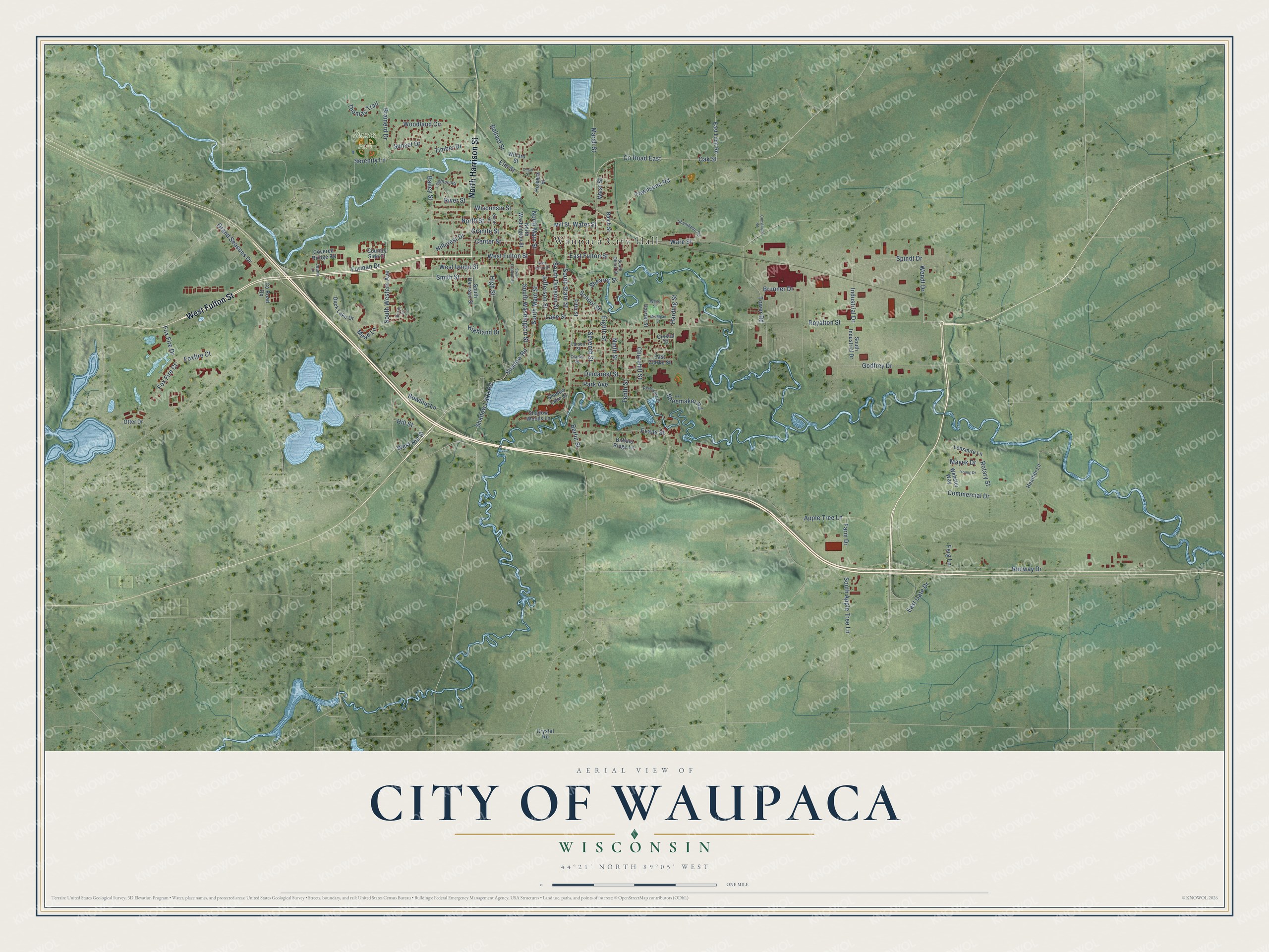 Watermarked full-map preview of Waupaca, Wisconsin