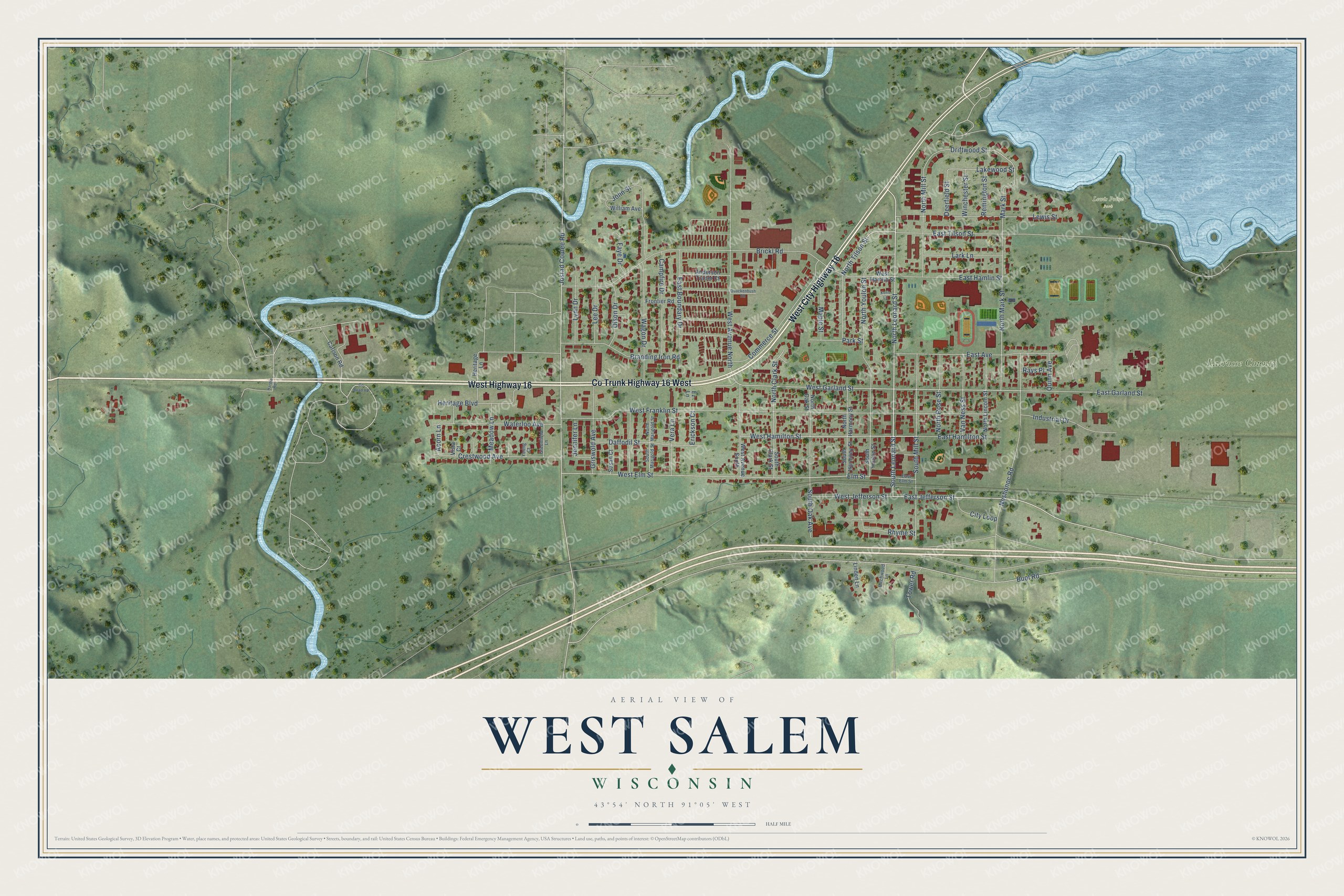 Watermarked full-map preview of West Salem, Wisconsin