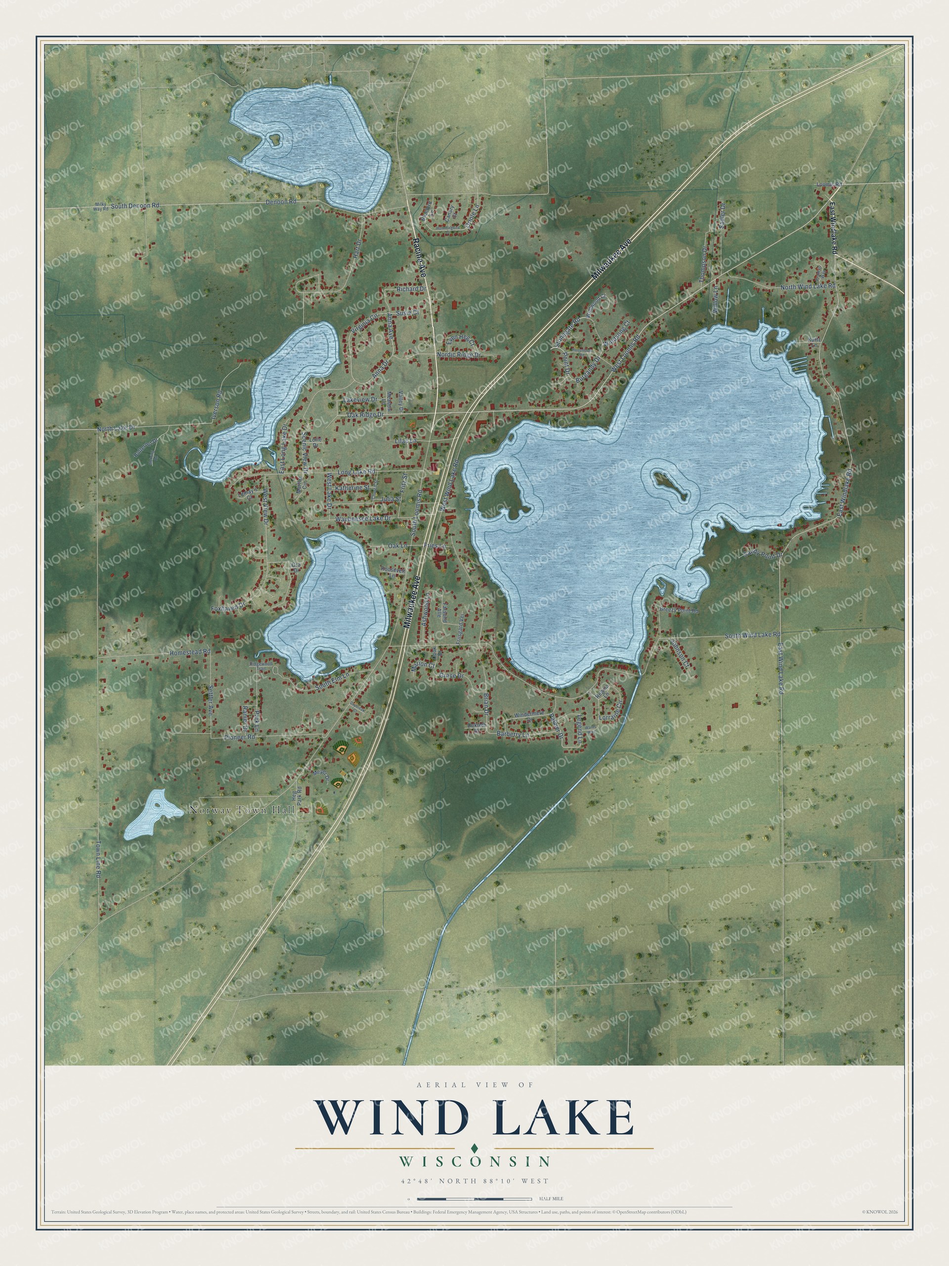 Watermarked full-map preview of Wind Lake, Wisconsin