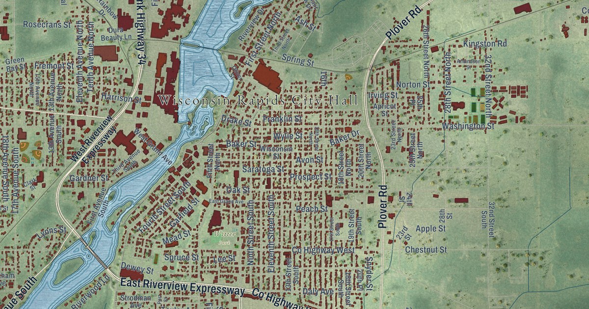 Map of Wisconsin Rapids, Wisconsin in 2026