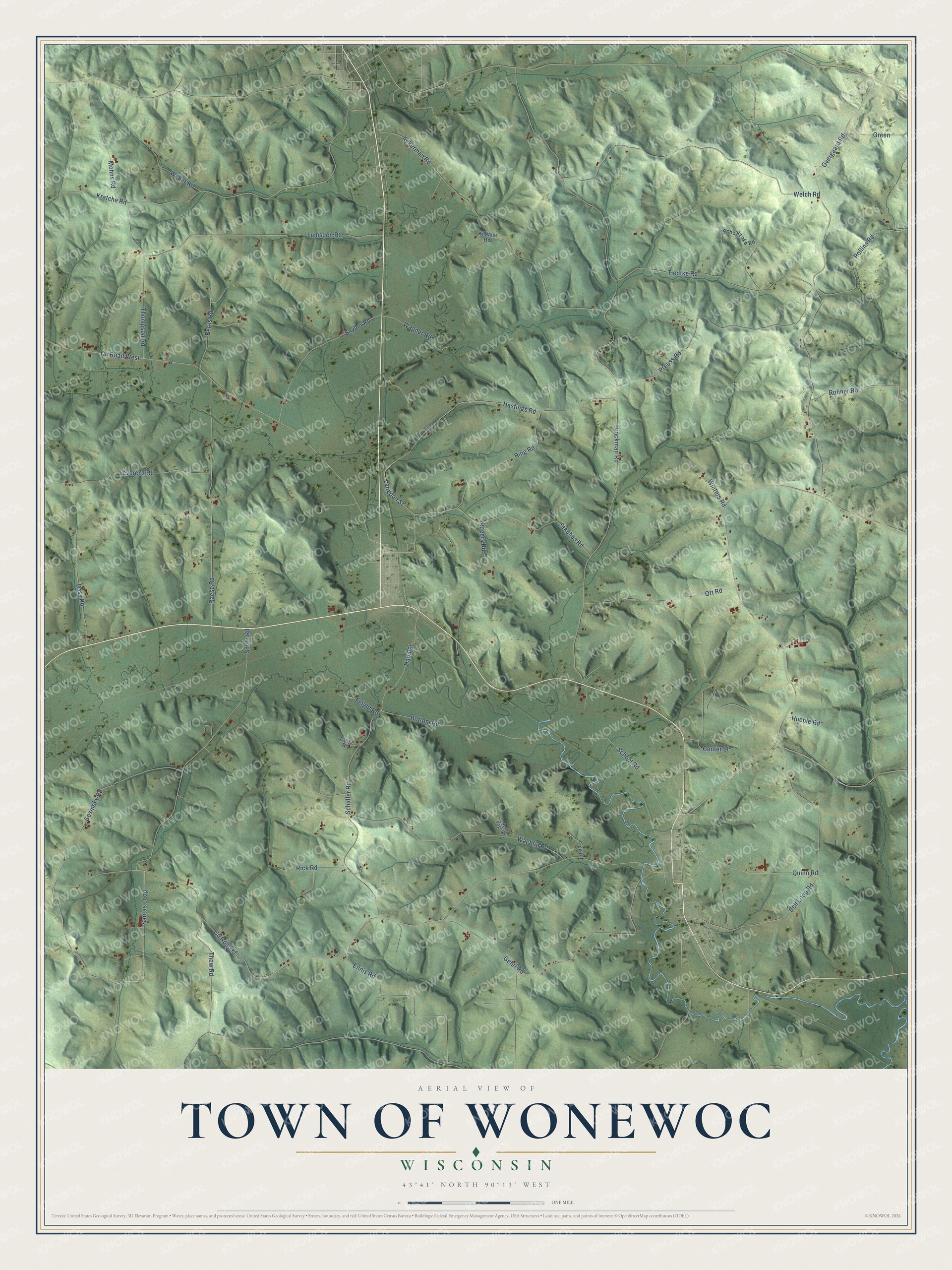 Watermarked full-map preview of Town of Wonewoc, Wisconsin