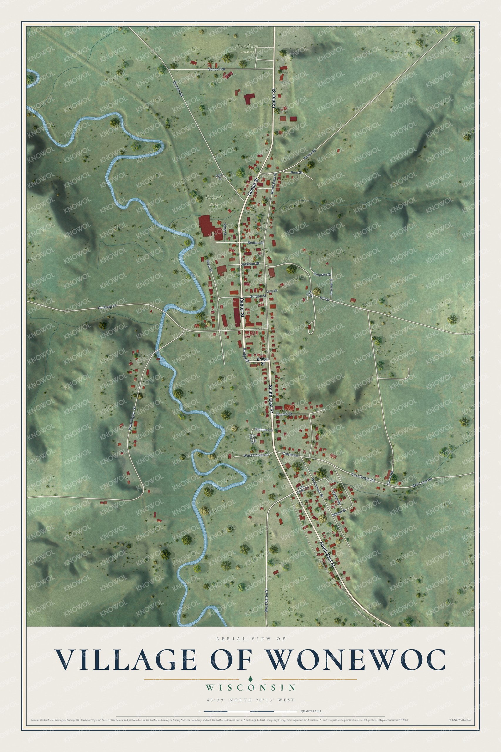 Watermarked full-map preview of Wonewoc, Wisconsin