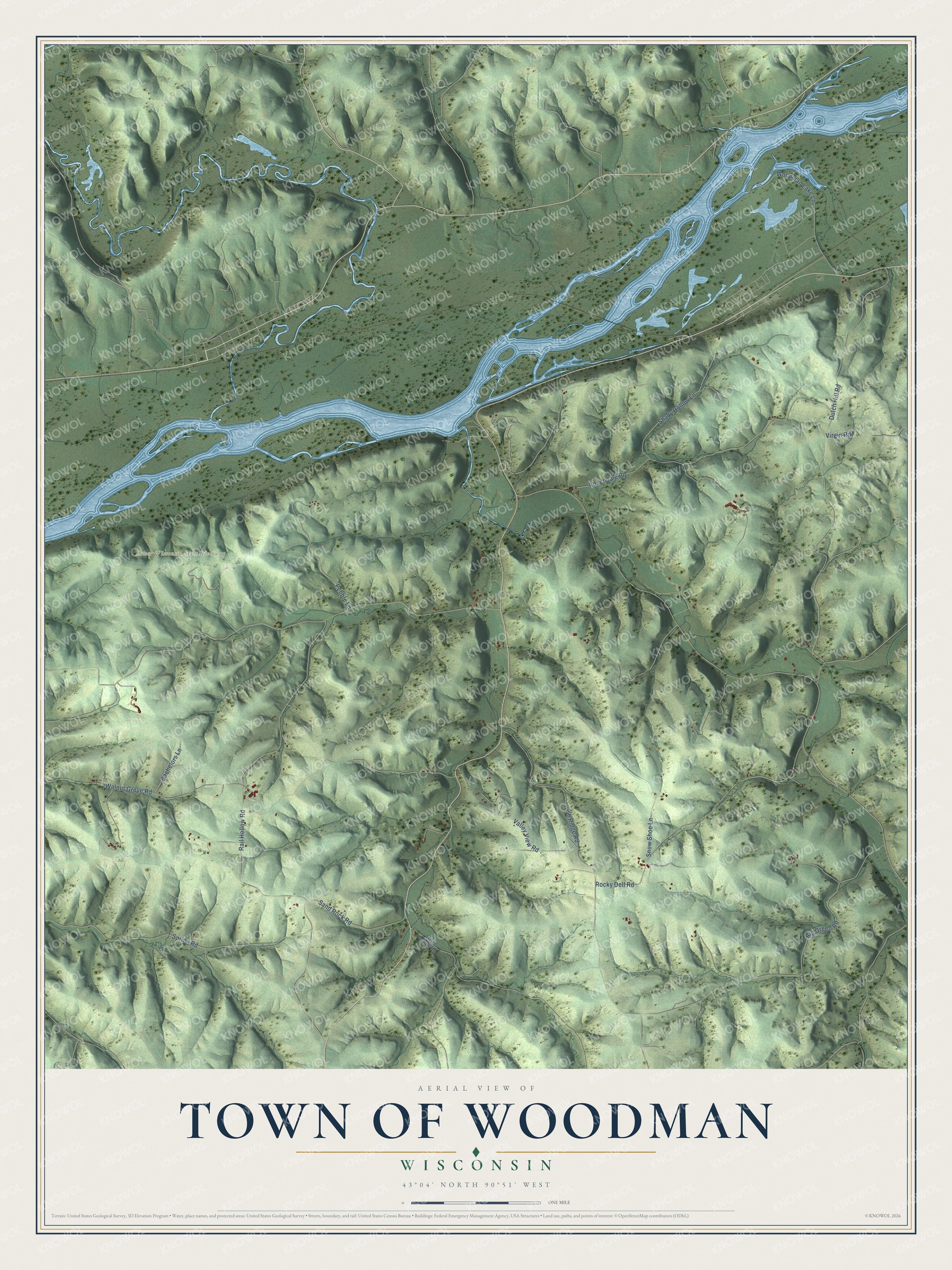 Watermarked full-map preview of Town of Woodman, Wisconsin