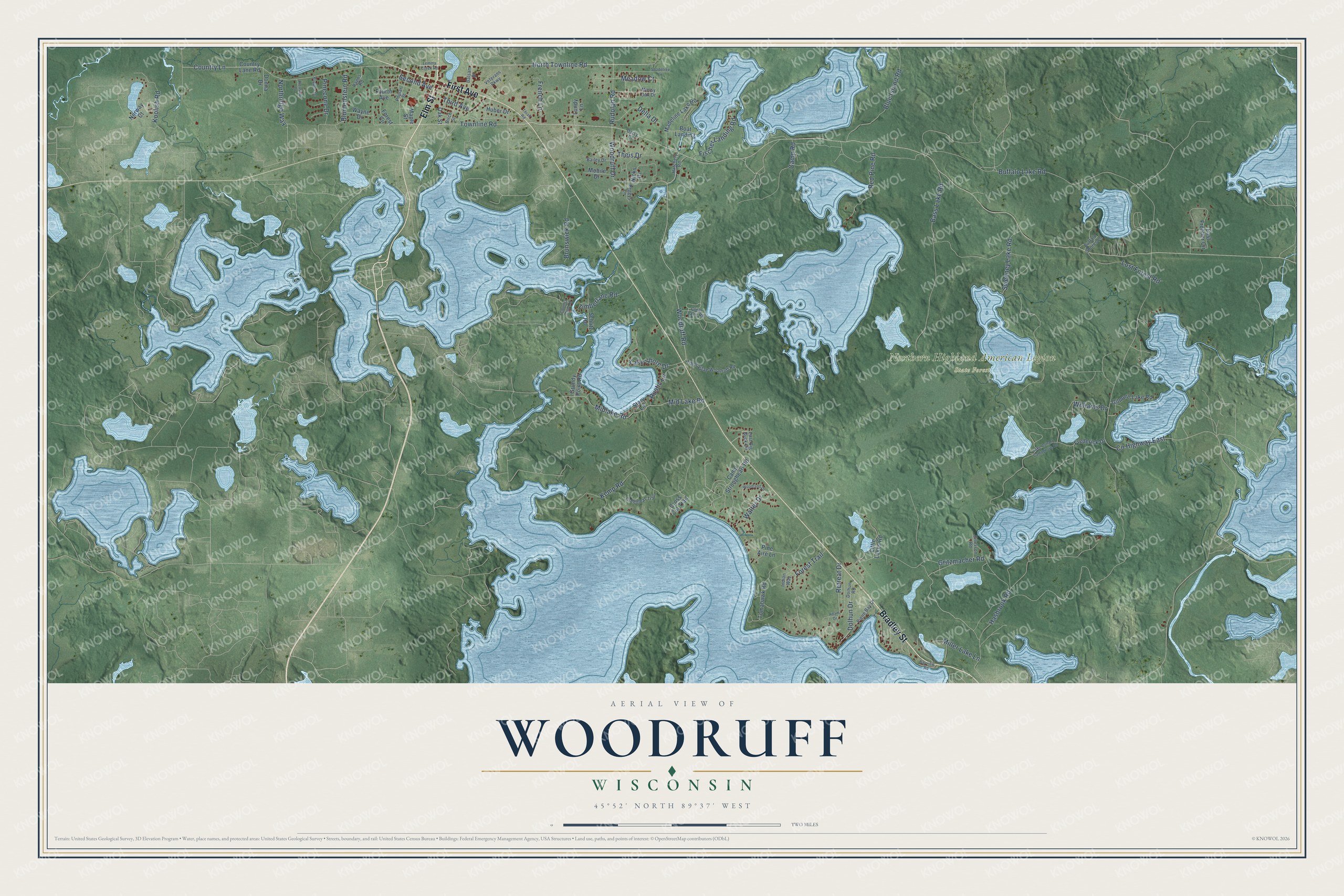 Watermarked full-map preview of Woodruff, Wisconsin
