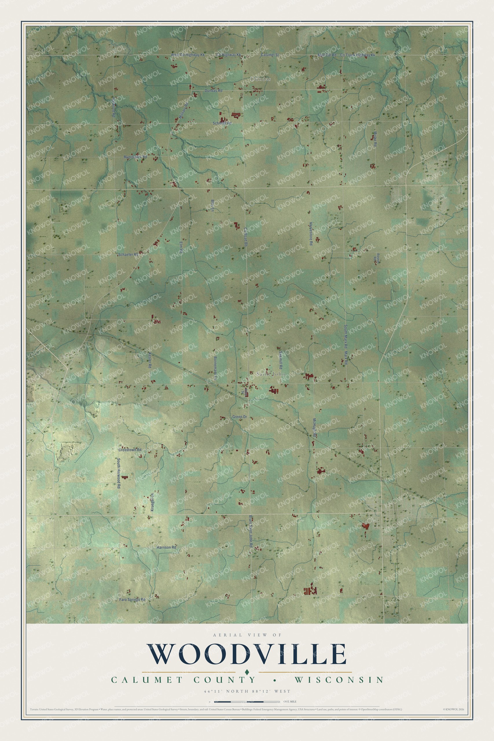 Watermarked full-map preview of Woodville, Wisconsin