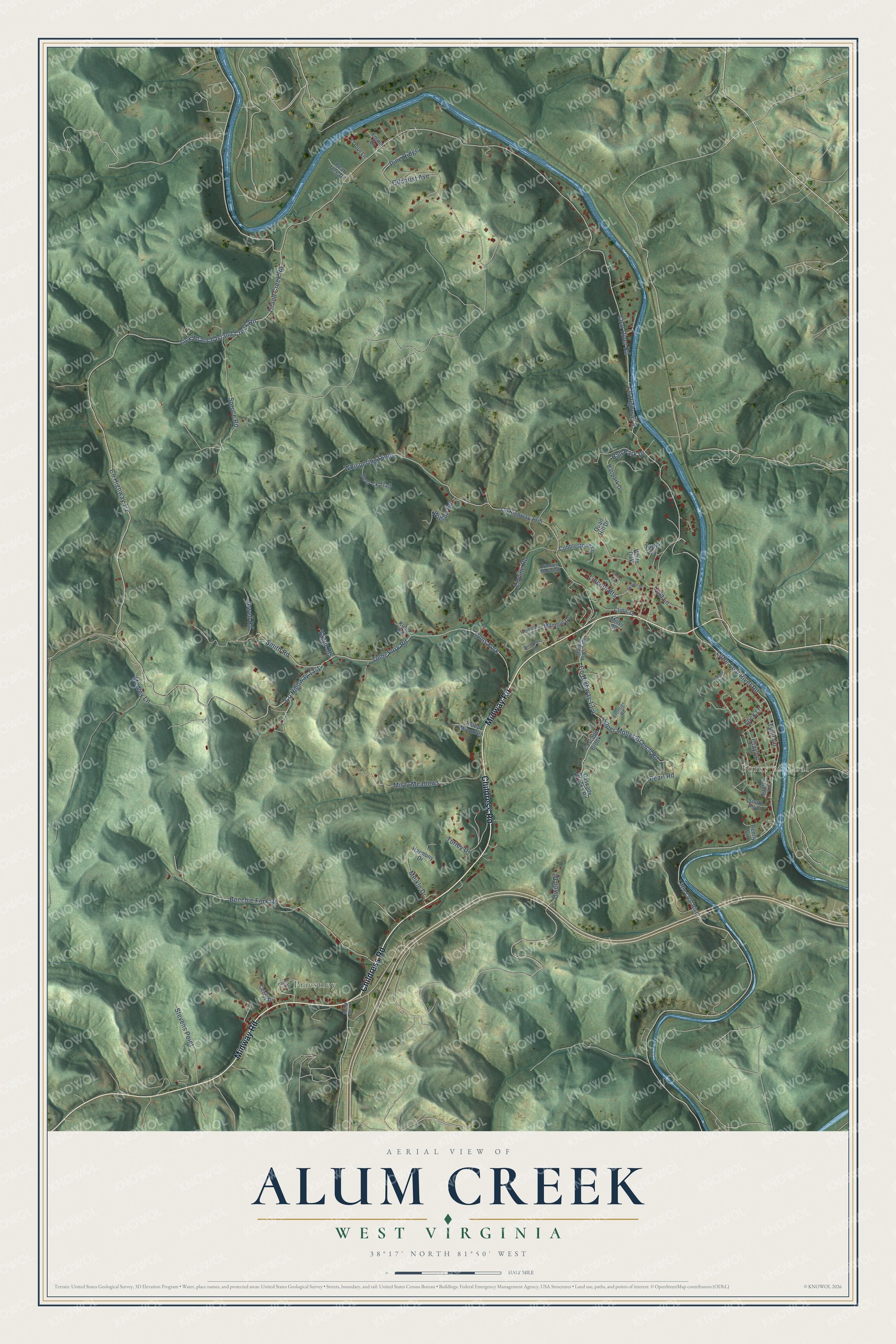 Watermarked full-map preview of Alum Creek, West Virginia
