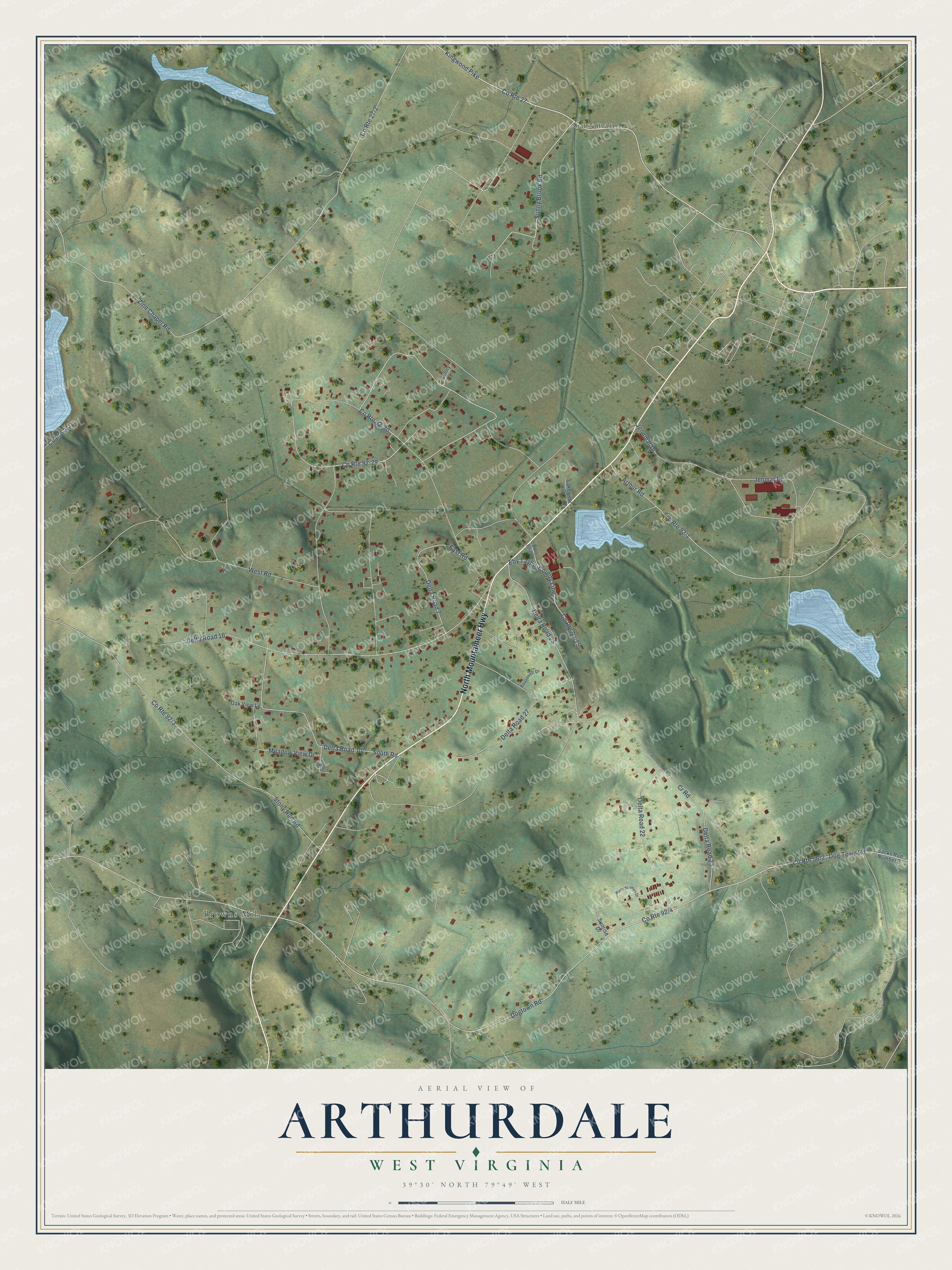 Watermarked full-map preview of Arthurdale, West Virginia
