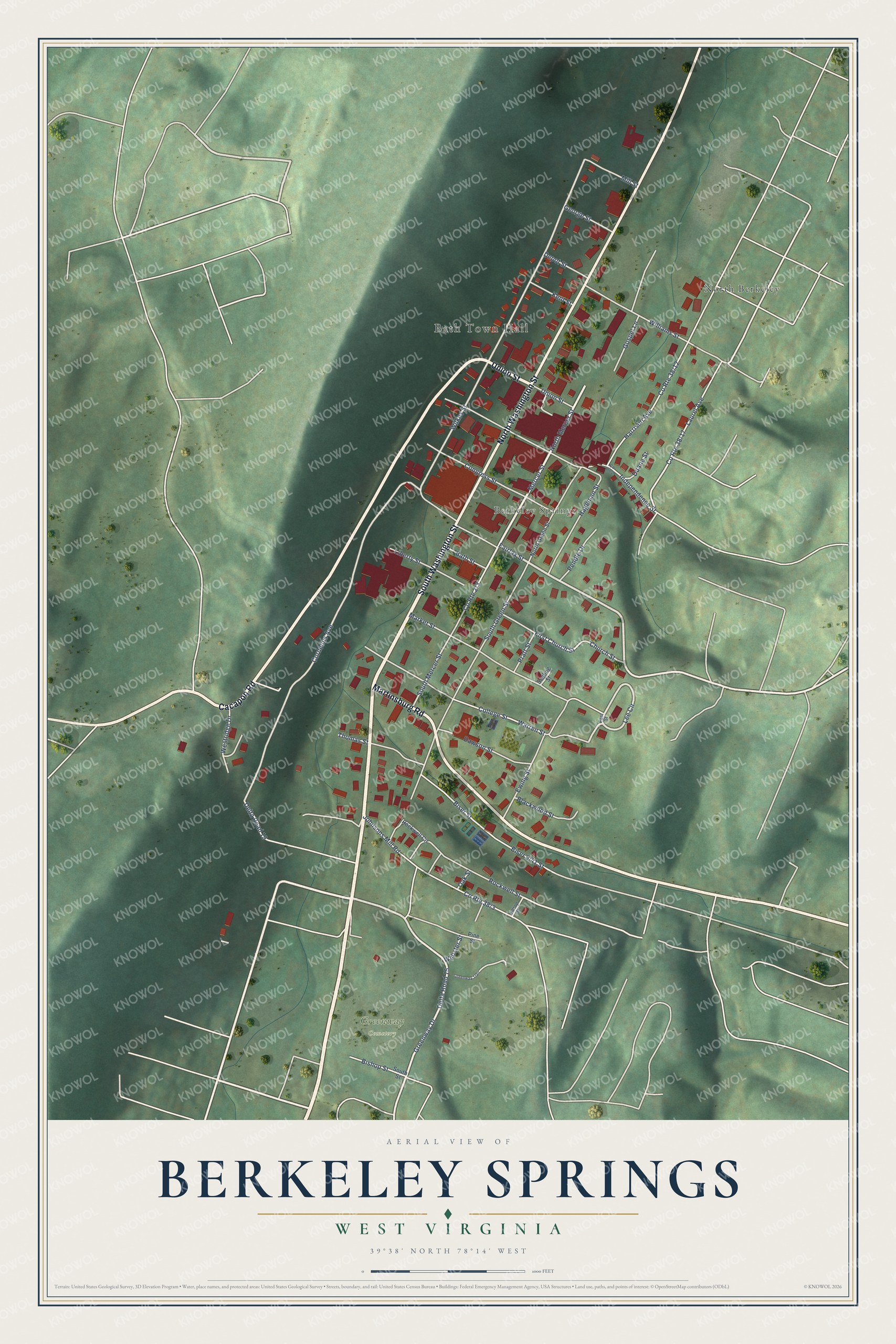 Watermarked full-map preview of Berkeley Springs, West Virginia