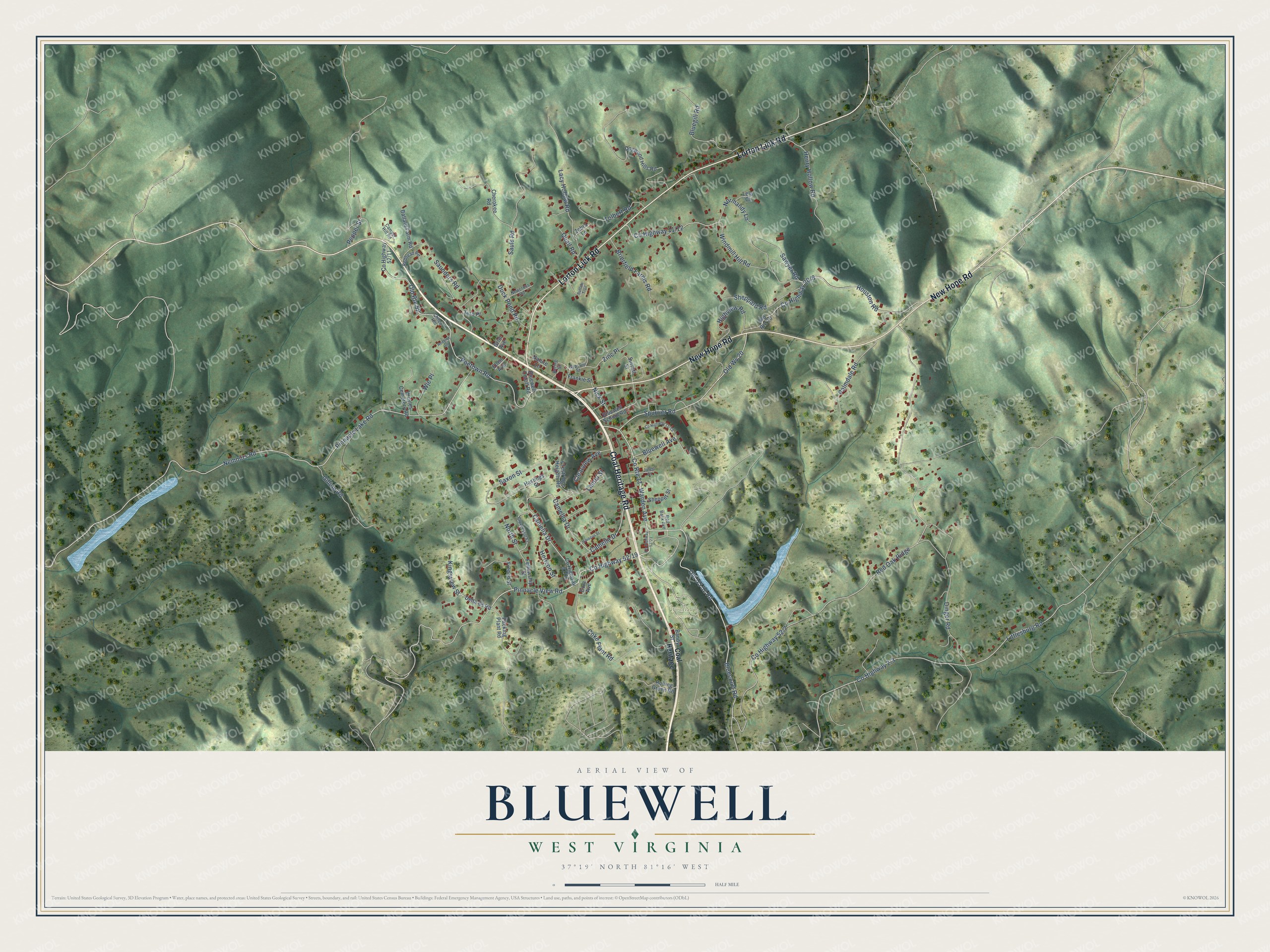 Watermarked full-map preview of Bluewell, West Virginia