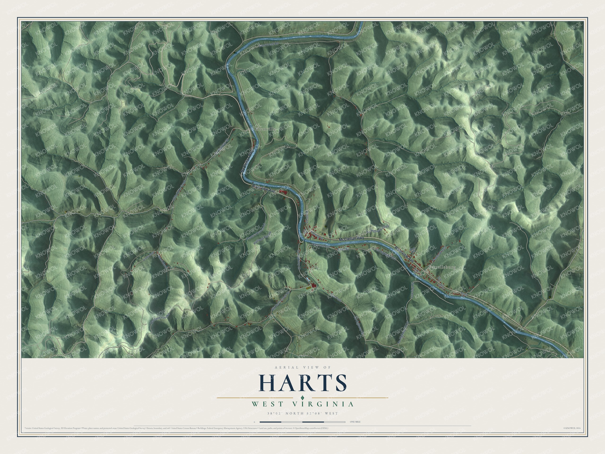 Watermarked full-map preview of Harts, West Virginia