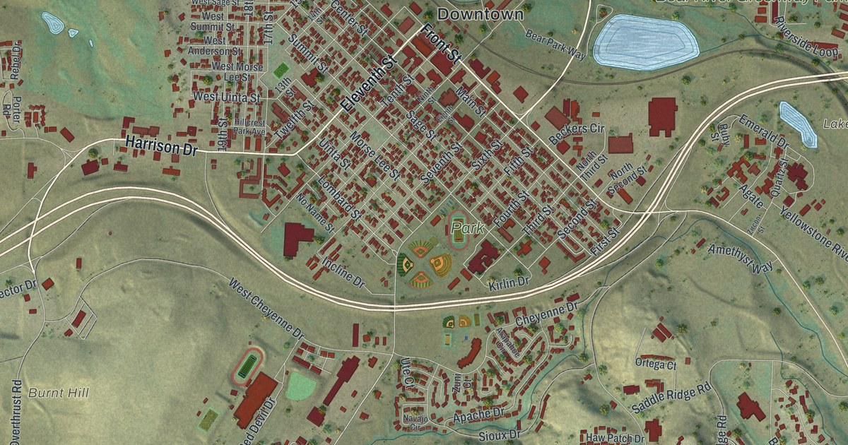 Map of Evanston, Wyoming in 2026