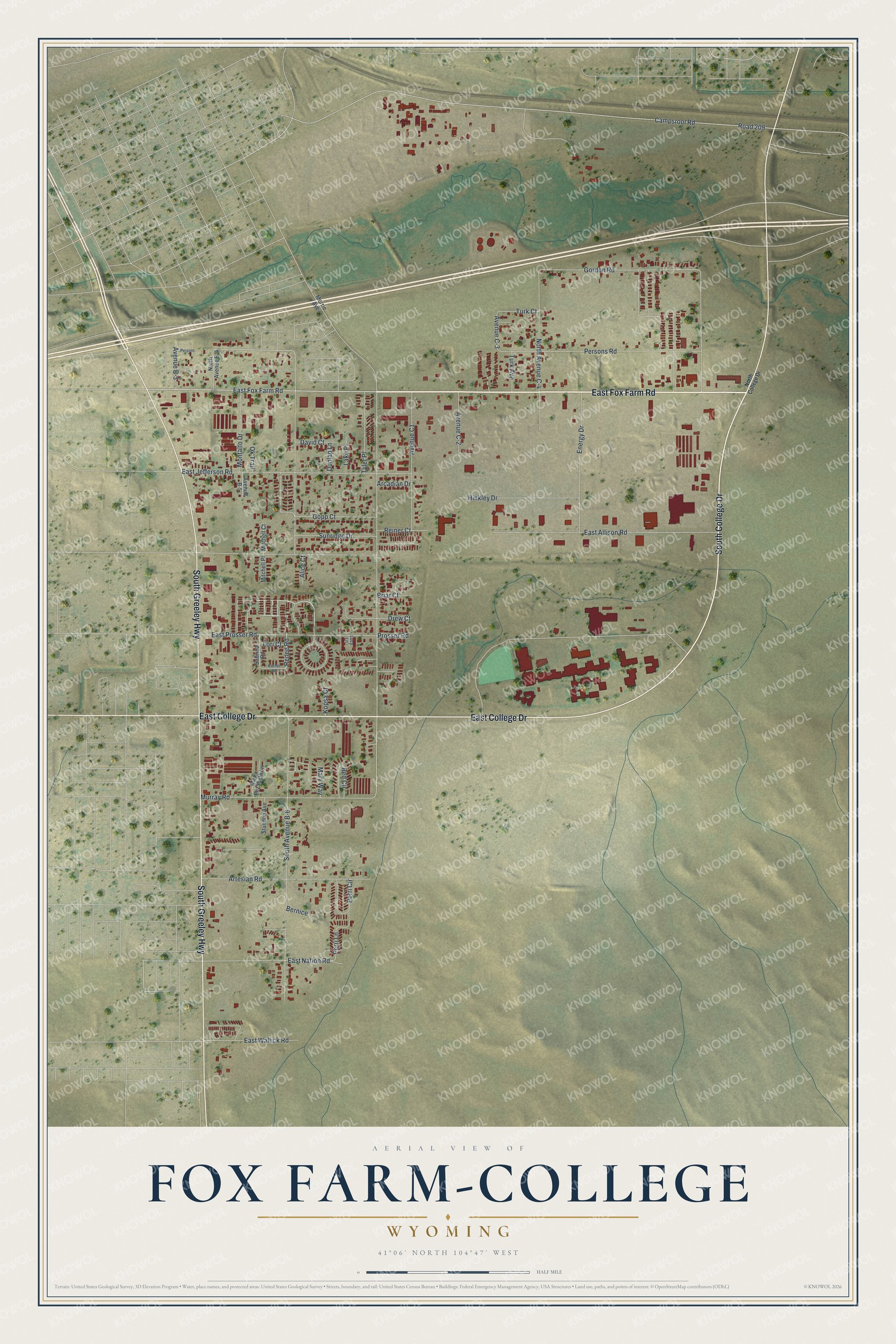 Watermarked full-map preview of Fox Farm-College, Wyoming