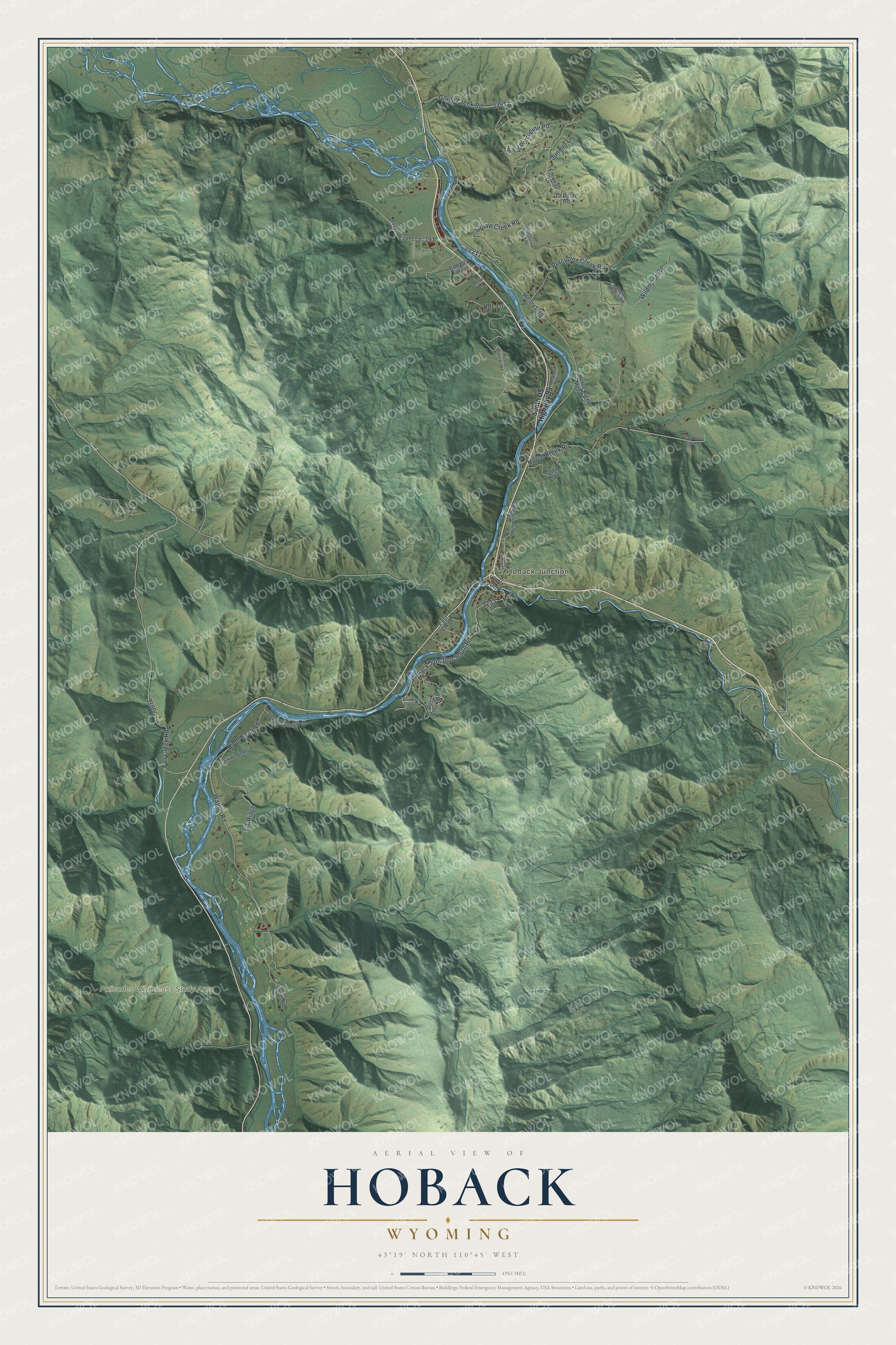 Watermarked full-map preview of Hoback, Wyoming