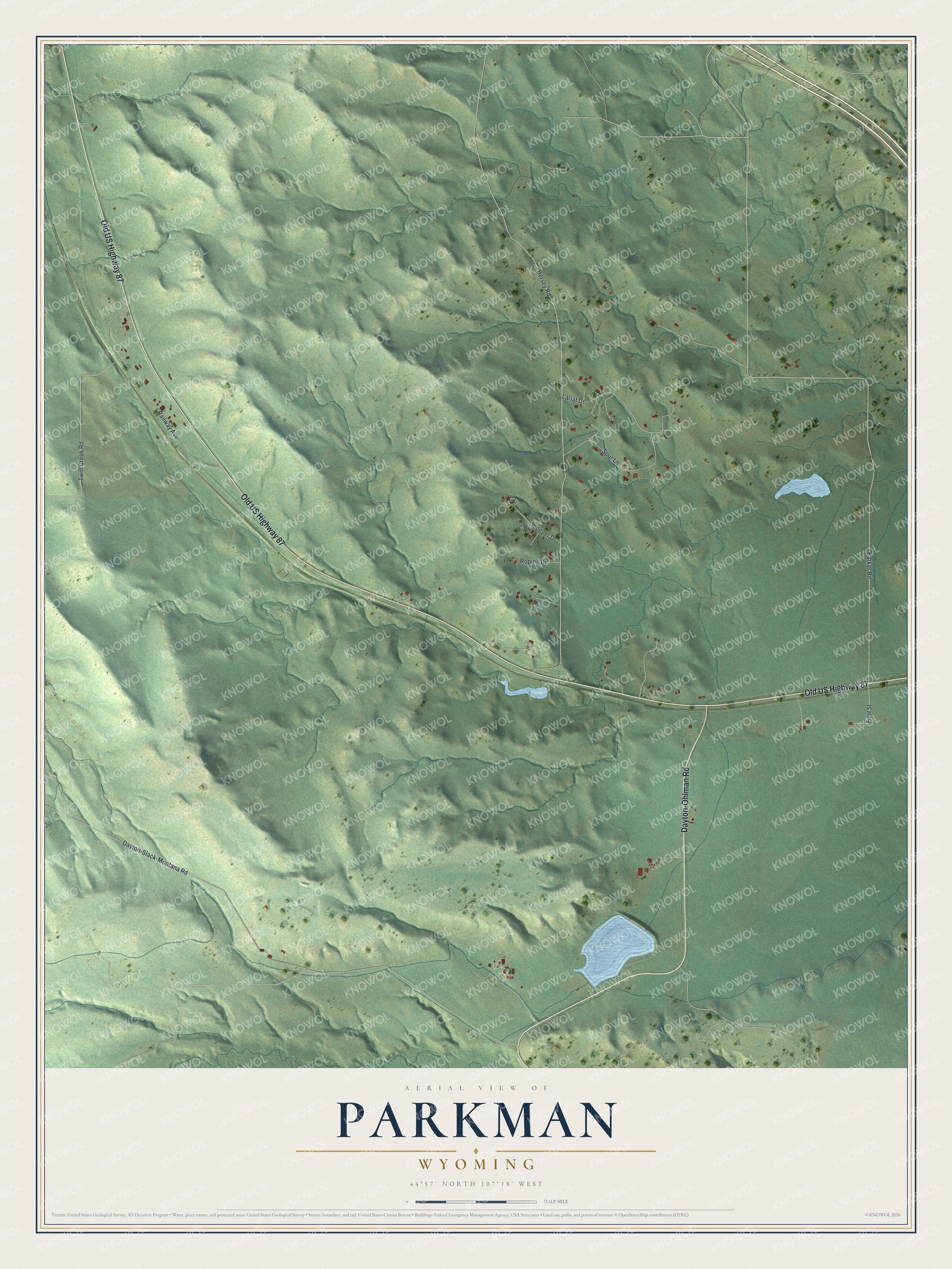 Watermarked full-map preview of Parkman, Wyoming