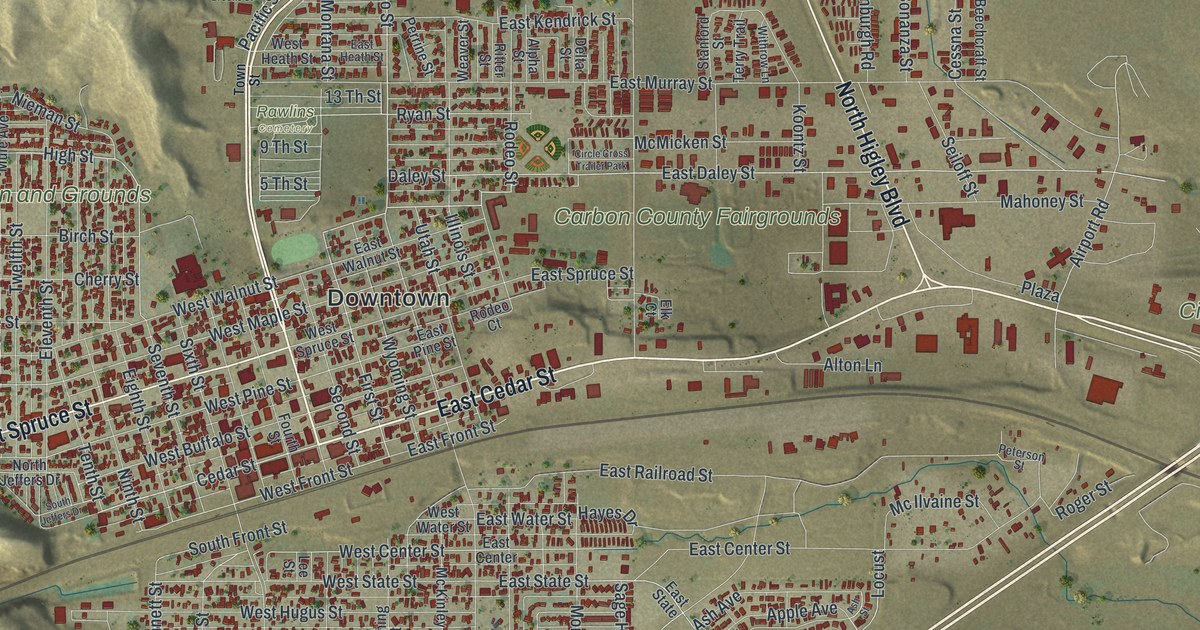 Map of Rawlins, Wyoming in 2026