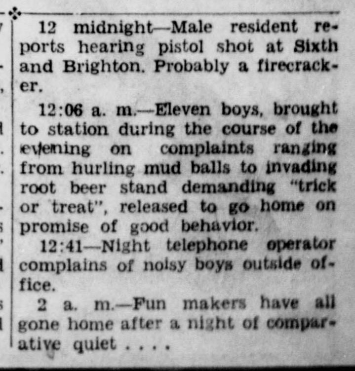 El Centro's Halloween police log, Imperial Valley Press, November 1, 1940.