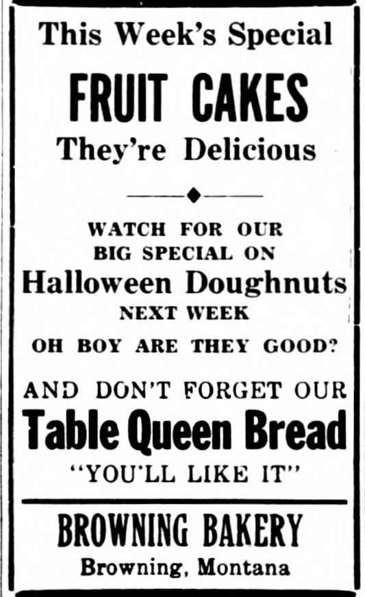 Browning Bakery ad, Glacier County Chief, Browning, Montana, October 18, 1940.